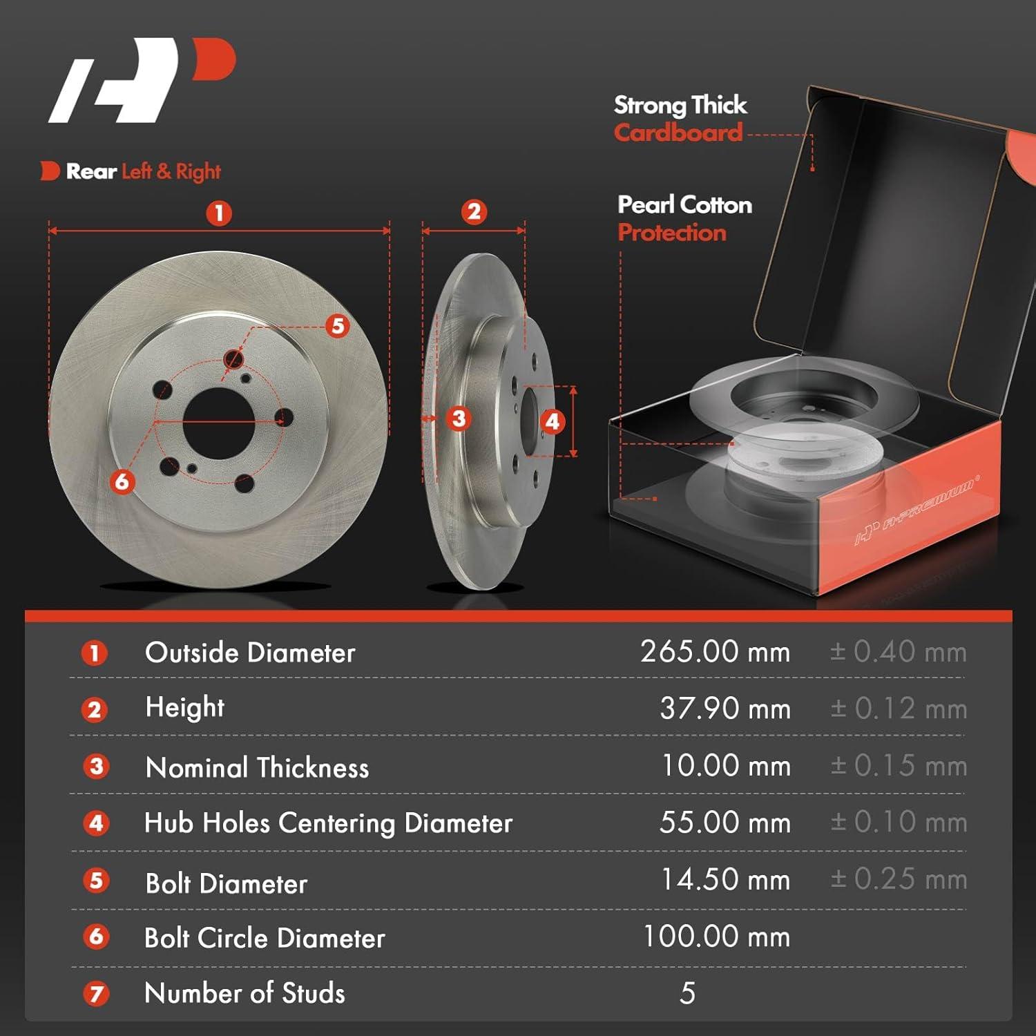 Discos de Freno Delanteros Ventilados y Traseros Sólidos A-Premium para Toyota Corolla 2019-2022