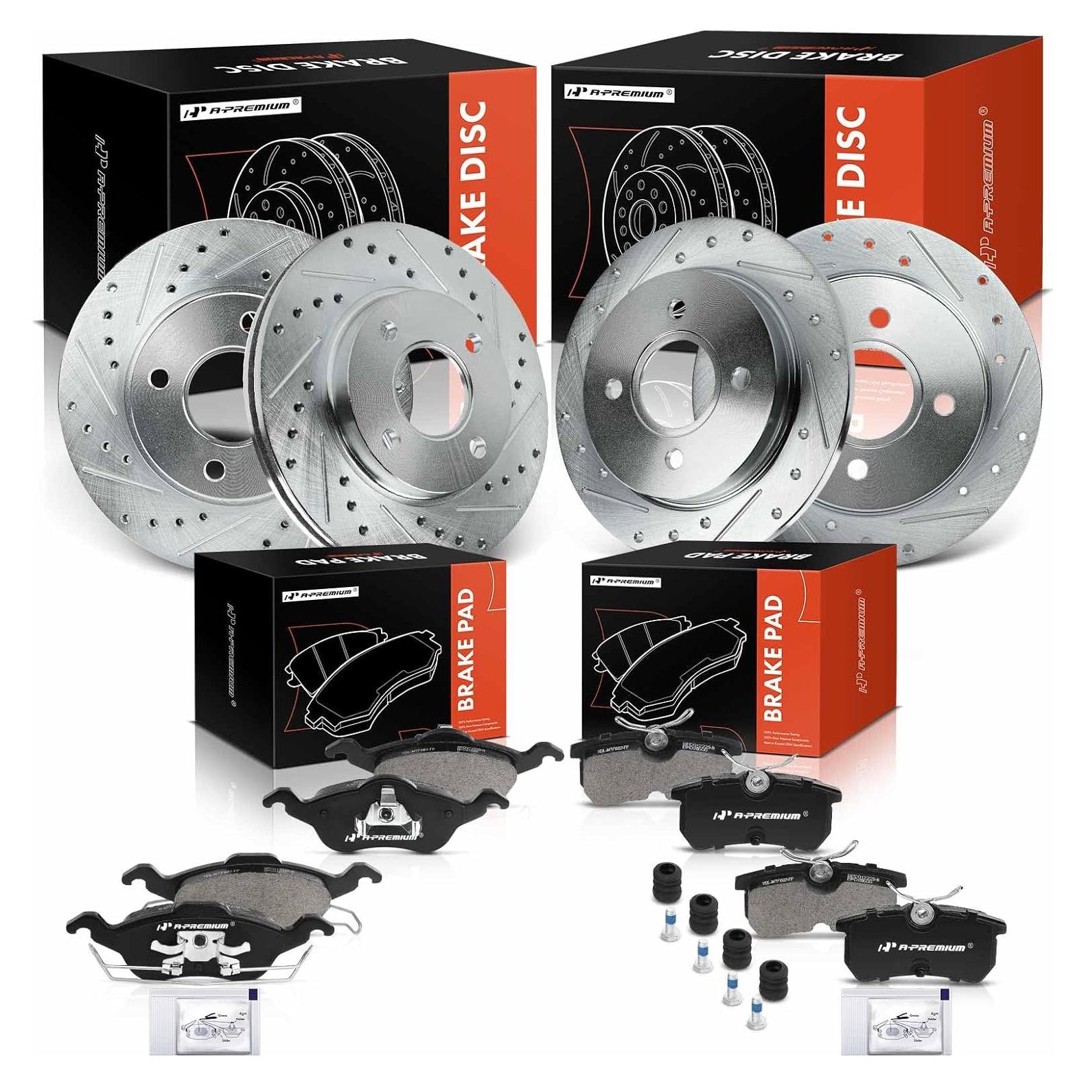 Discos de Freno Perforados y Ranurados A-Premium + Pastillas Cerámicas Ford Focus 2001-2004