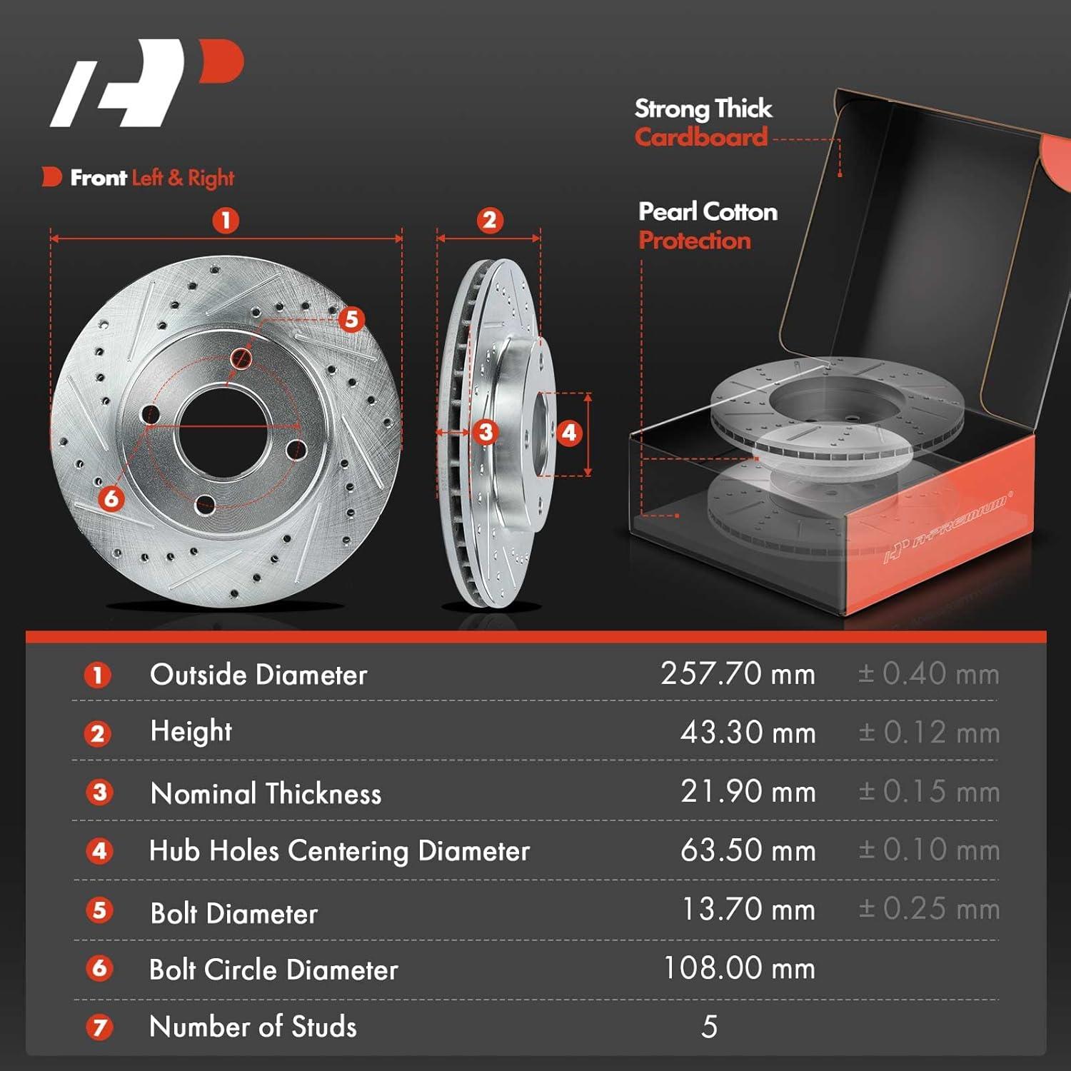 Discos de Freno Perforados y Ranurados A-Premium + Pastillas Cerámicas Ford Focus 2001-2004