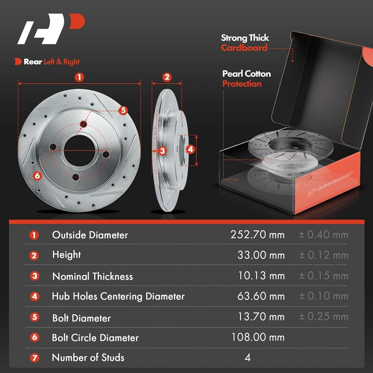Discos de Freno Perforados y Ranurados A-Premium + Pastillas Cerámicas Ford Focus 2001-2004