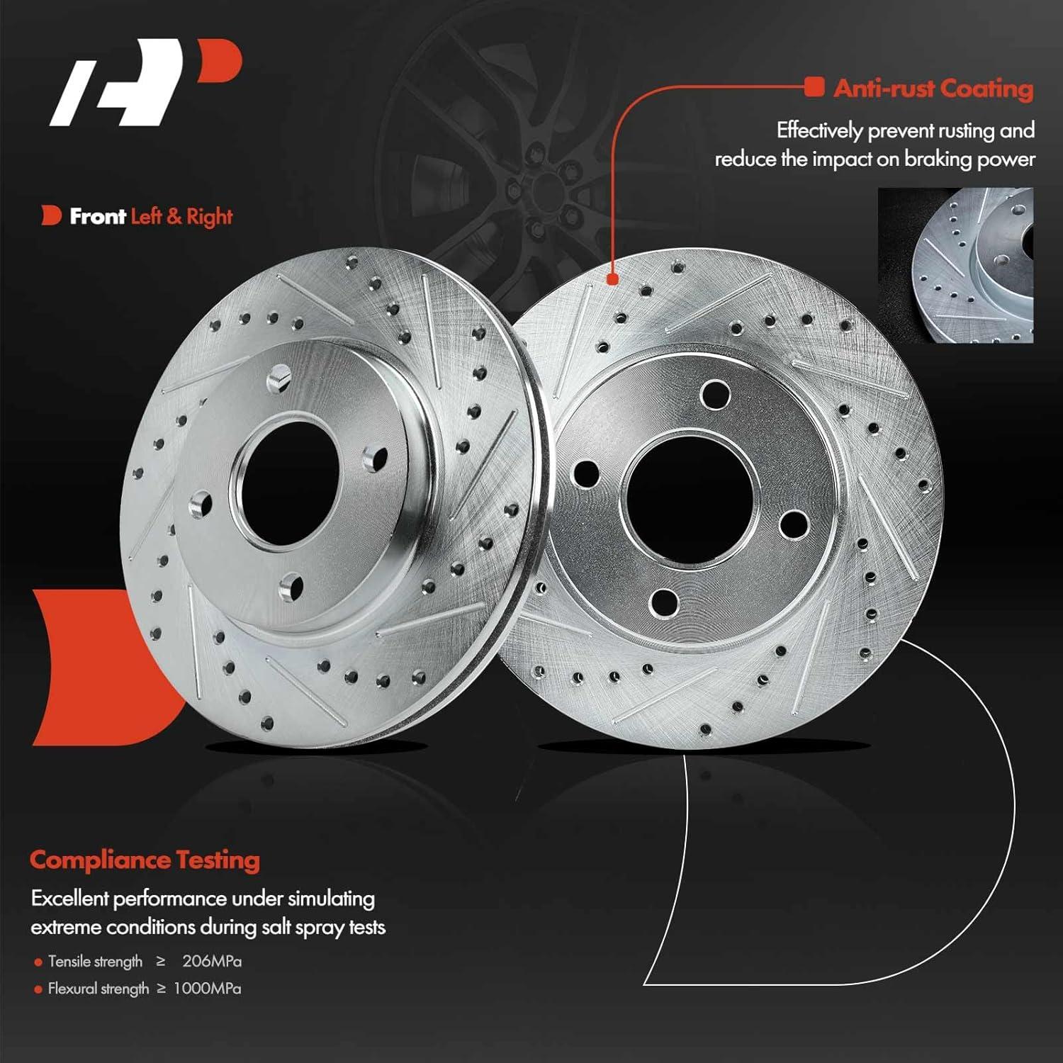 Discos de Freno Perforados y Ranurados A-Premium + Pastillas Cerámicas Ford Focus 2001-2004