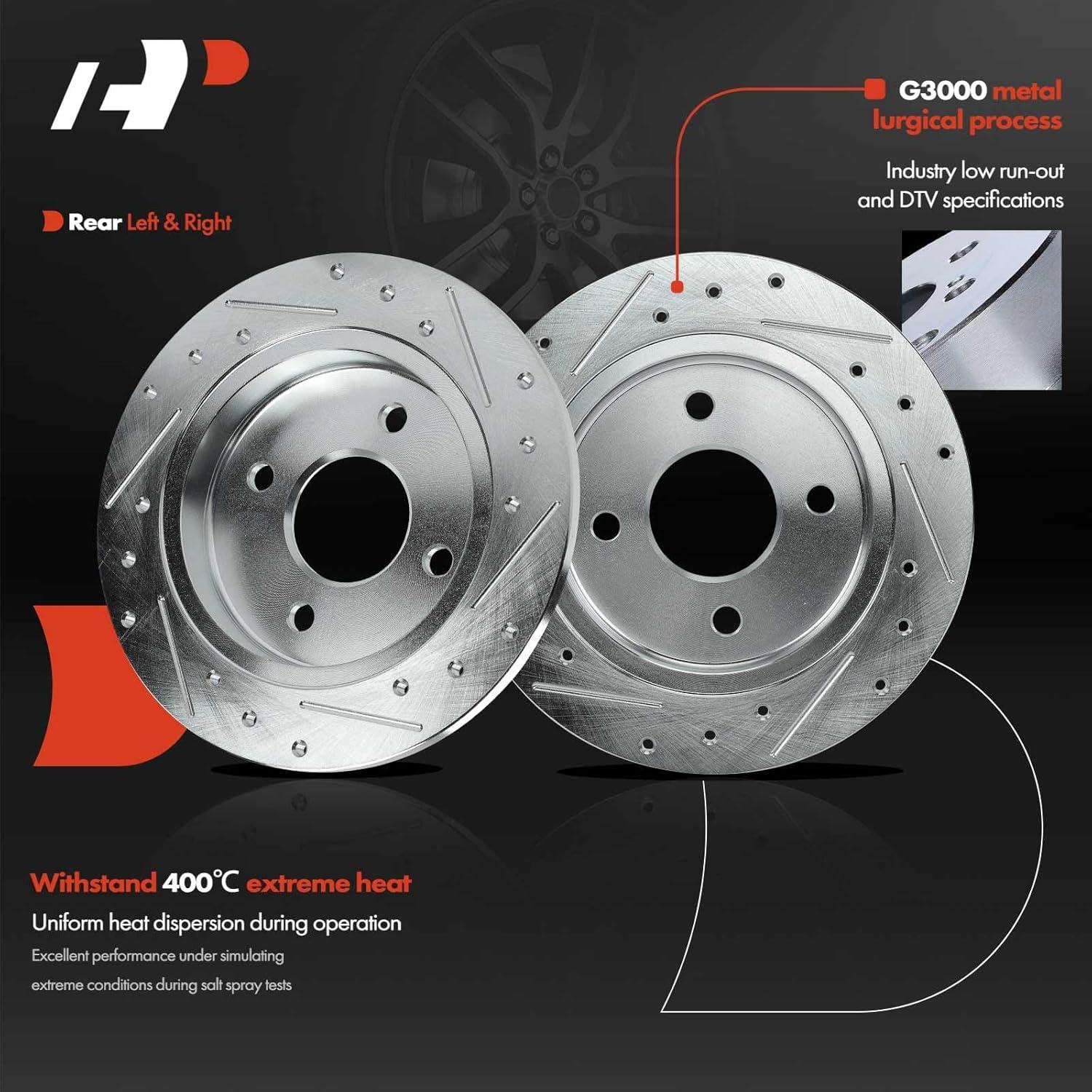 Discos de Freno Perforados y Ranurados A-Premium + Pastillas Cerámicas Ford Focus 2001-2004