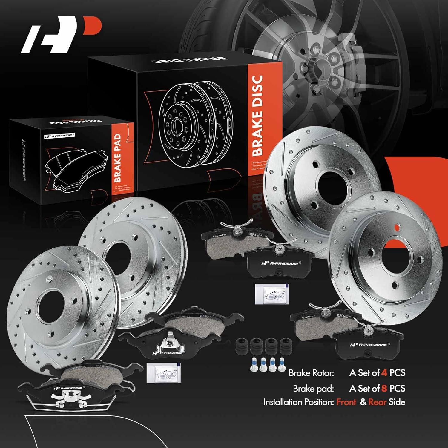 Discos de Freno Perforados y Ranurados A-Premium + Pastillas Cerámicas Ford Focus 2001-2004