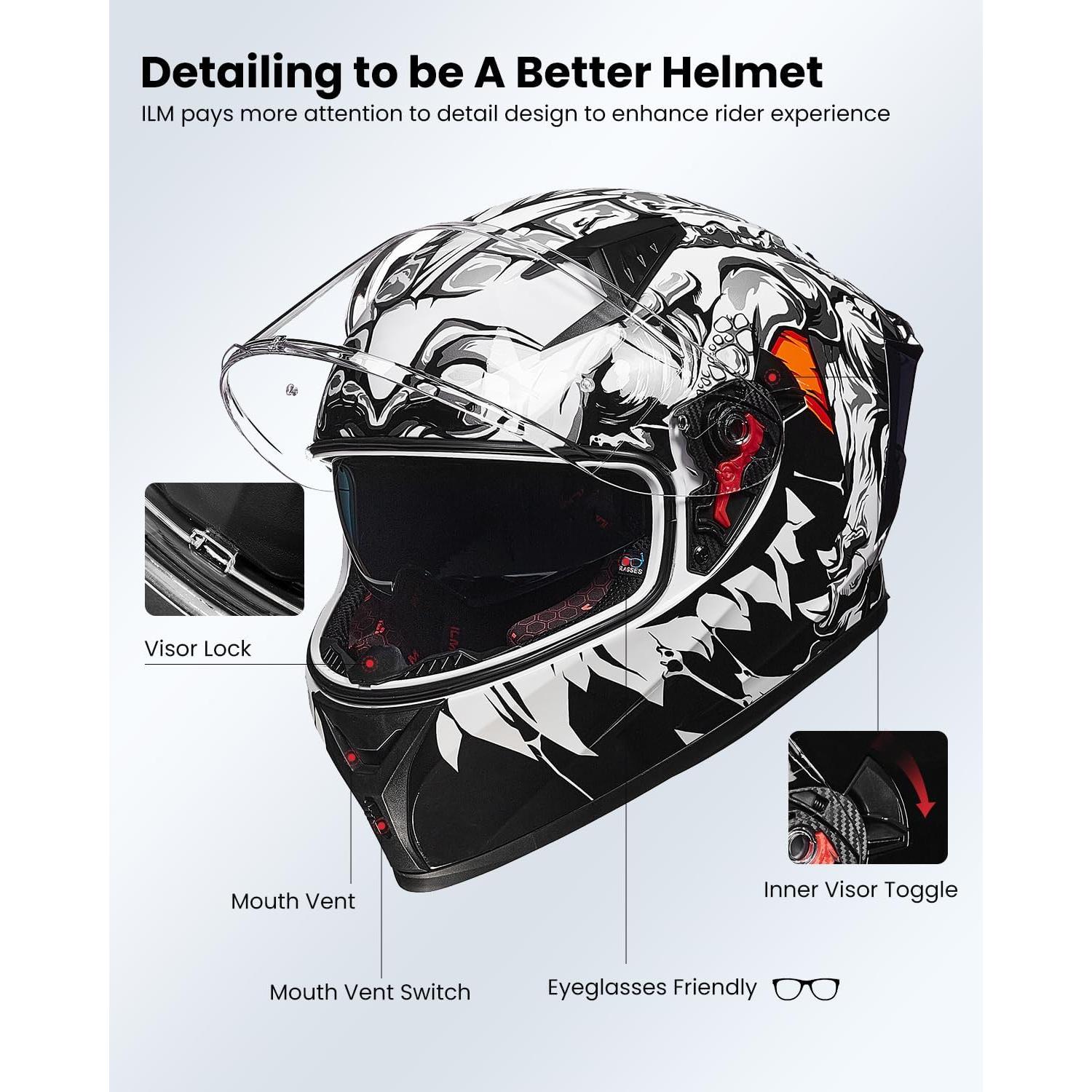 Casco de motocicleta ILM Z501 cara completa Lizard White