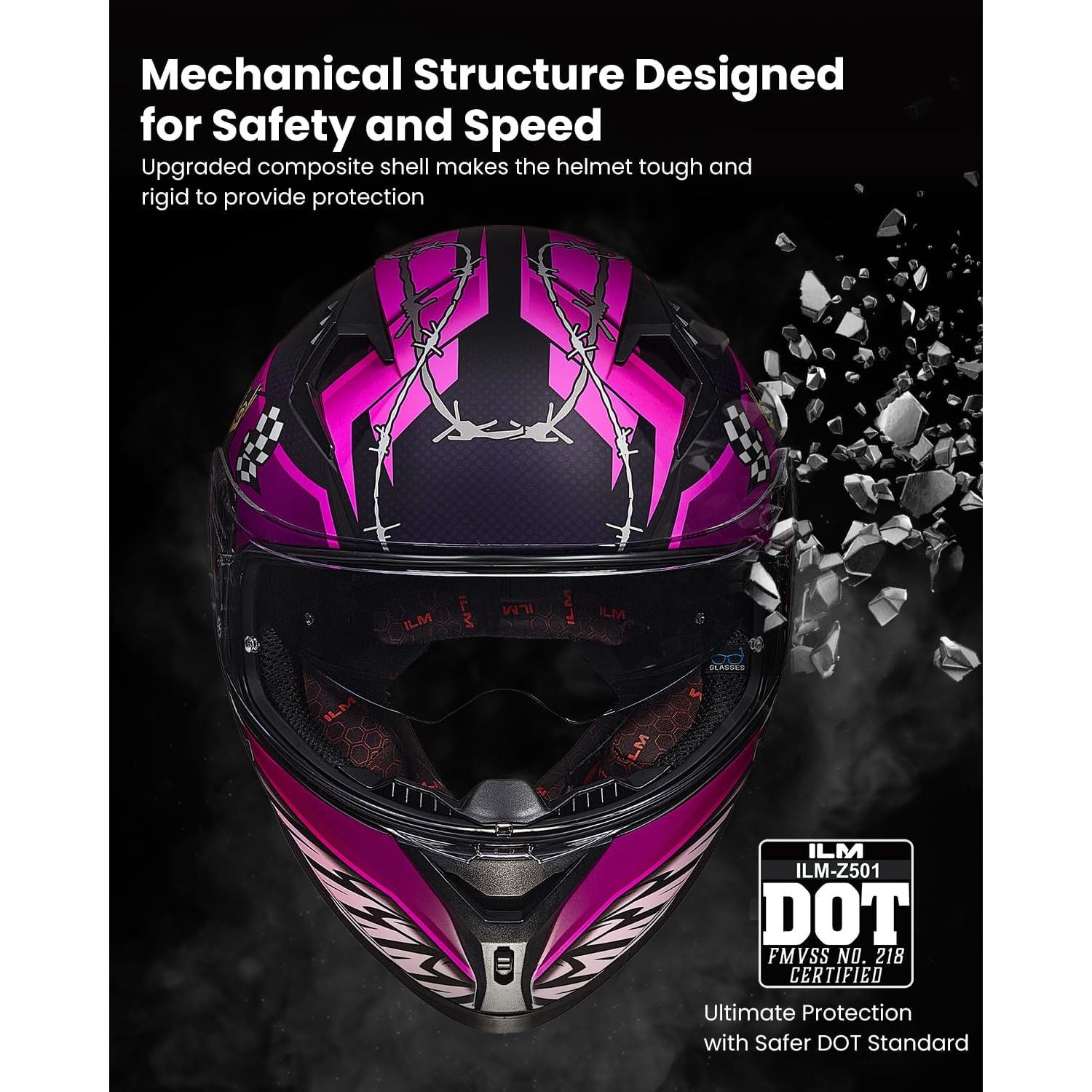 Casco de Motocicleta ILM Z501 Rosa Pequeño con Visera