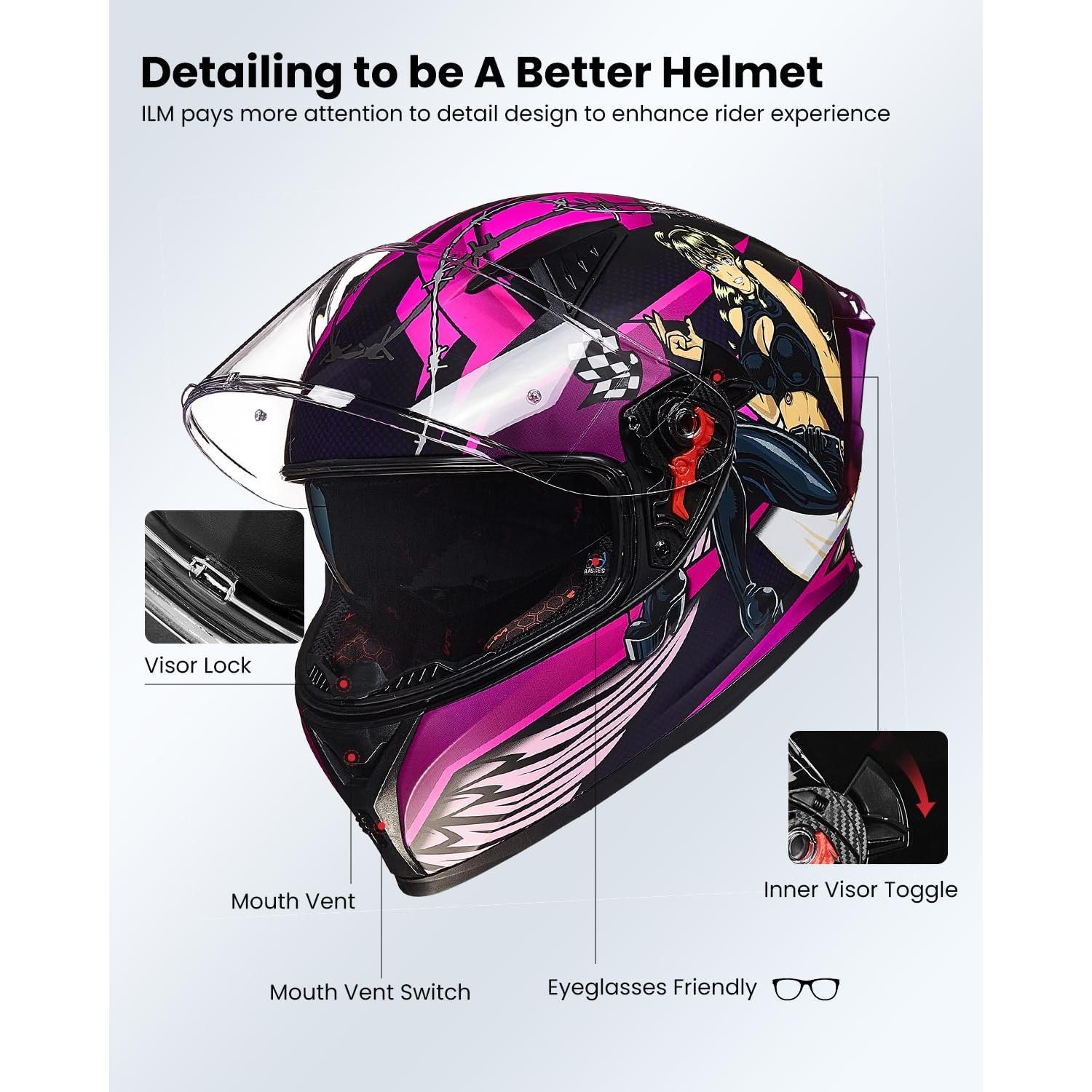 Casco de Motocicleta ILM Z501 Rosa Pequeño con Visera