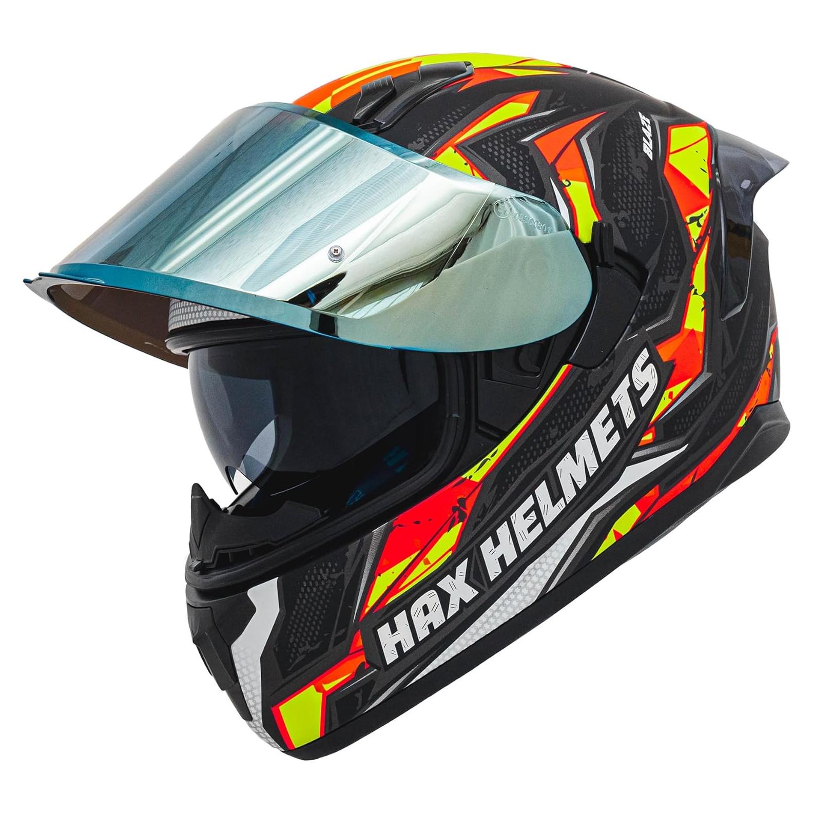 Casco HAX Obsidian Moto Doble Visera Naranja Brillante S