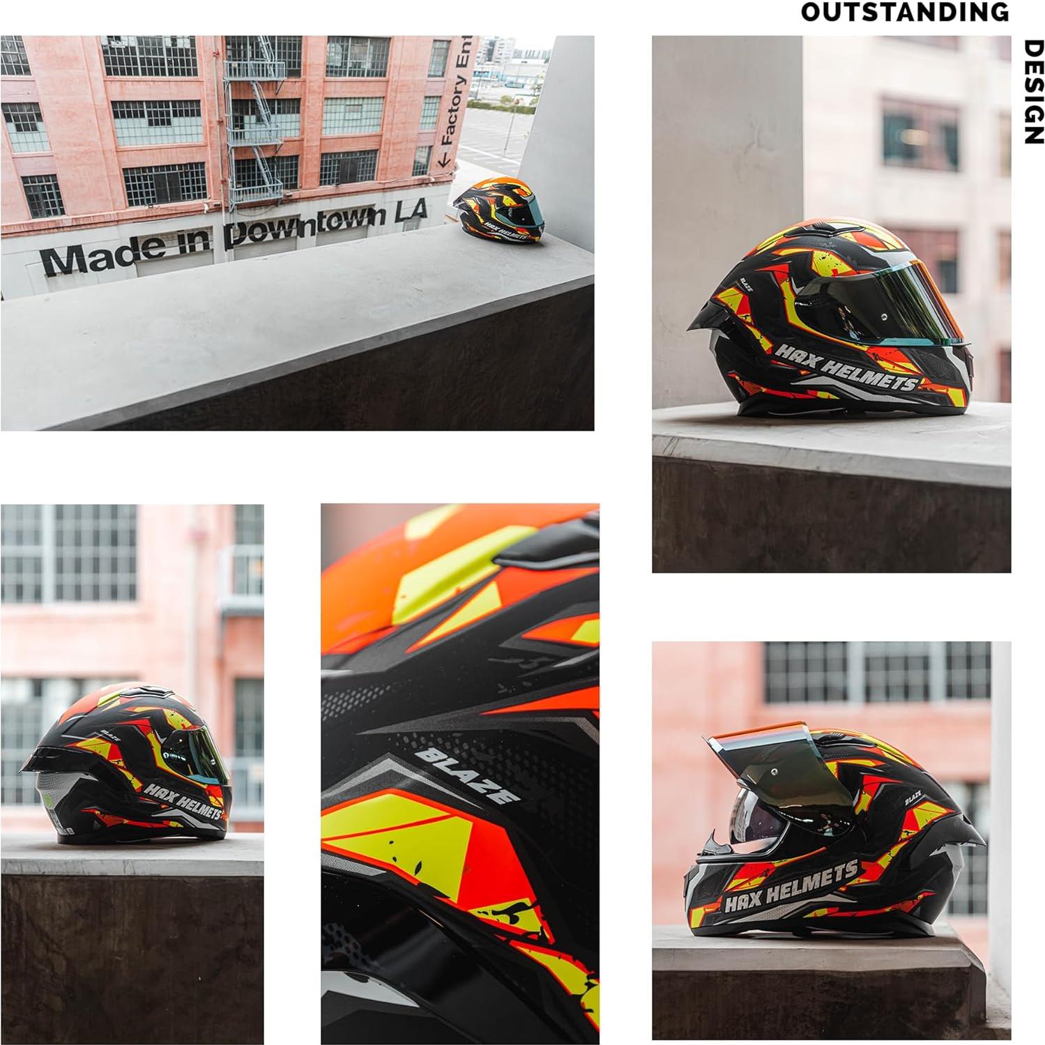 Casco HAX Obsidian Moto Doble Visera Naranja Brillante S