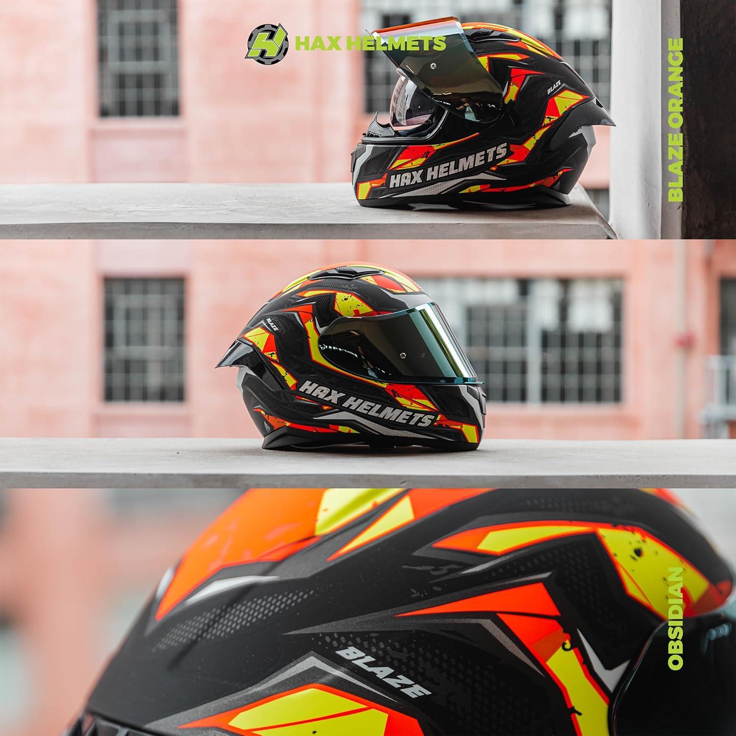 Casco HAX Obsidian Moto Doble Visera Naranja Brillante S