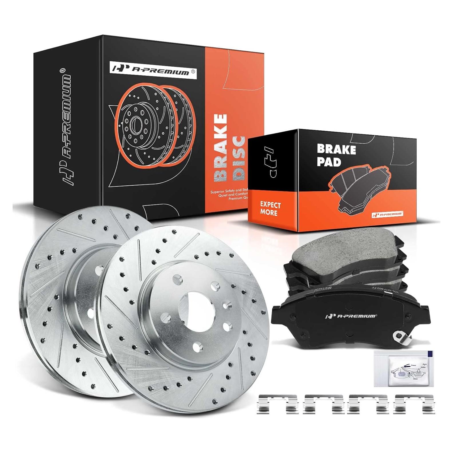 Discos de Freno Perforados y Ranurados A-Premium + Pastillas Cerámicas - Chevy Cruze/Sonic