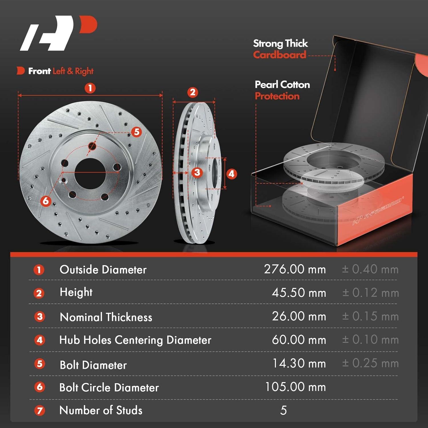 Discos de Freno Perforados y Ranurados A-Premium + Pastillas Cerámicas - Chevy Cruze/Sonic