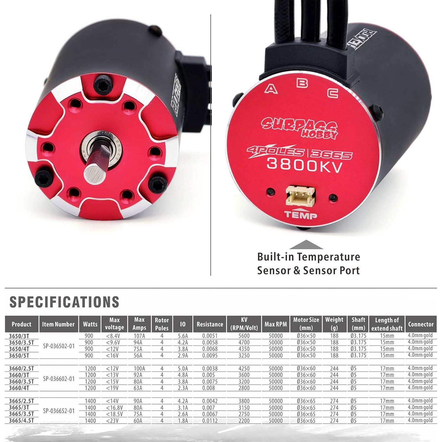 Motor sin Escobillas Surpass Hobby 3665 3800KV para RC 1/10