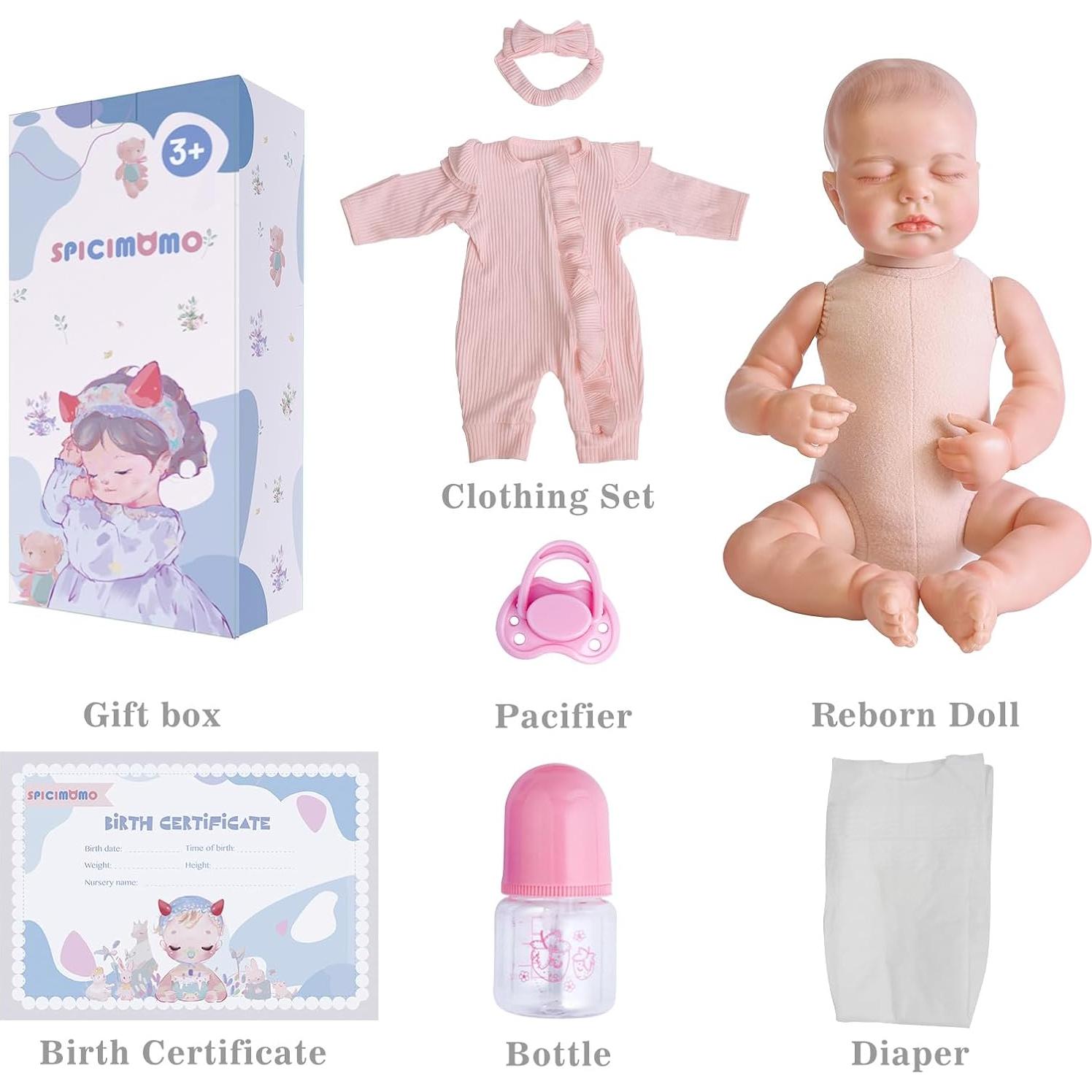 Muñeca Bebé Reborn SPICIMOMO 45.72 cm con Accesorios