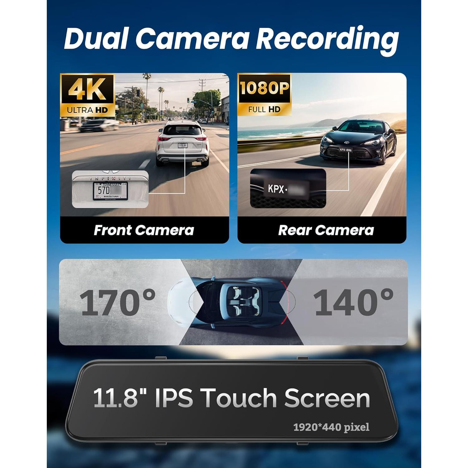 Cámara de Espejo Retrovisor 4K KOUENOM 12" con Carplay