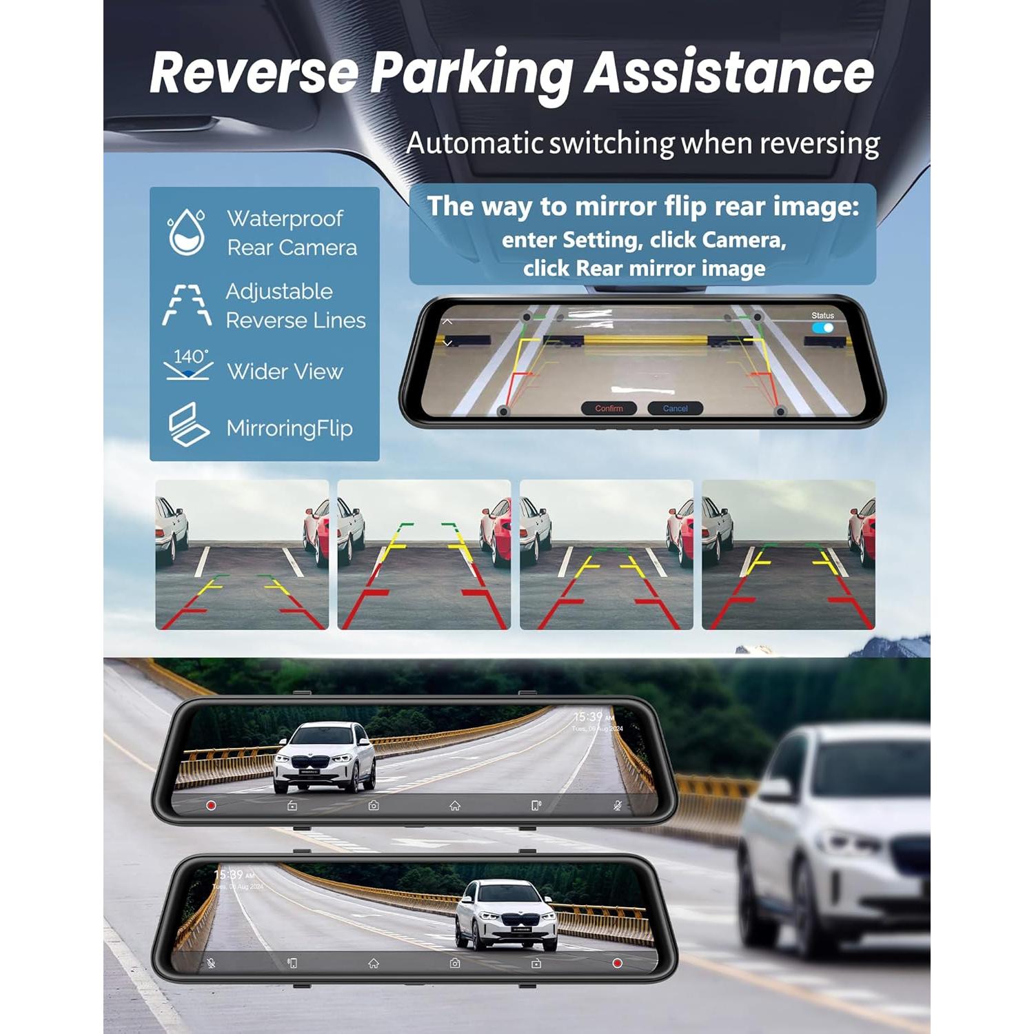 Cámara de Espejo Retrovisor 4K KOUENOM 12" con Carplay