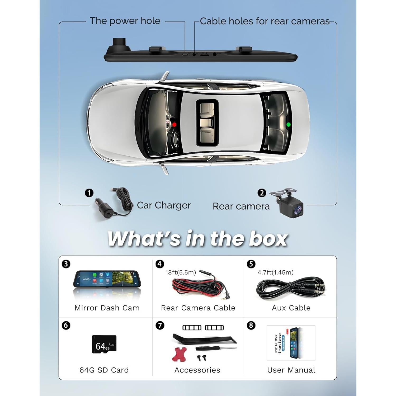 Cámara de Espejo Retrovisor 4K KOUENOM 12" con Carplay