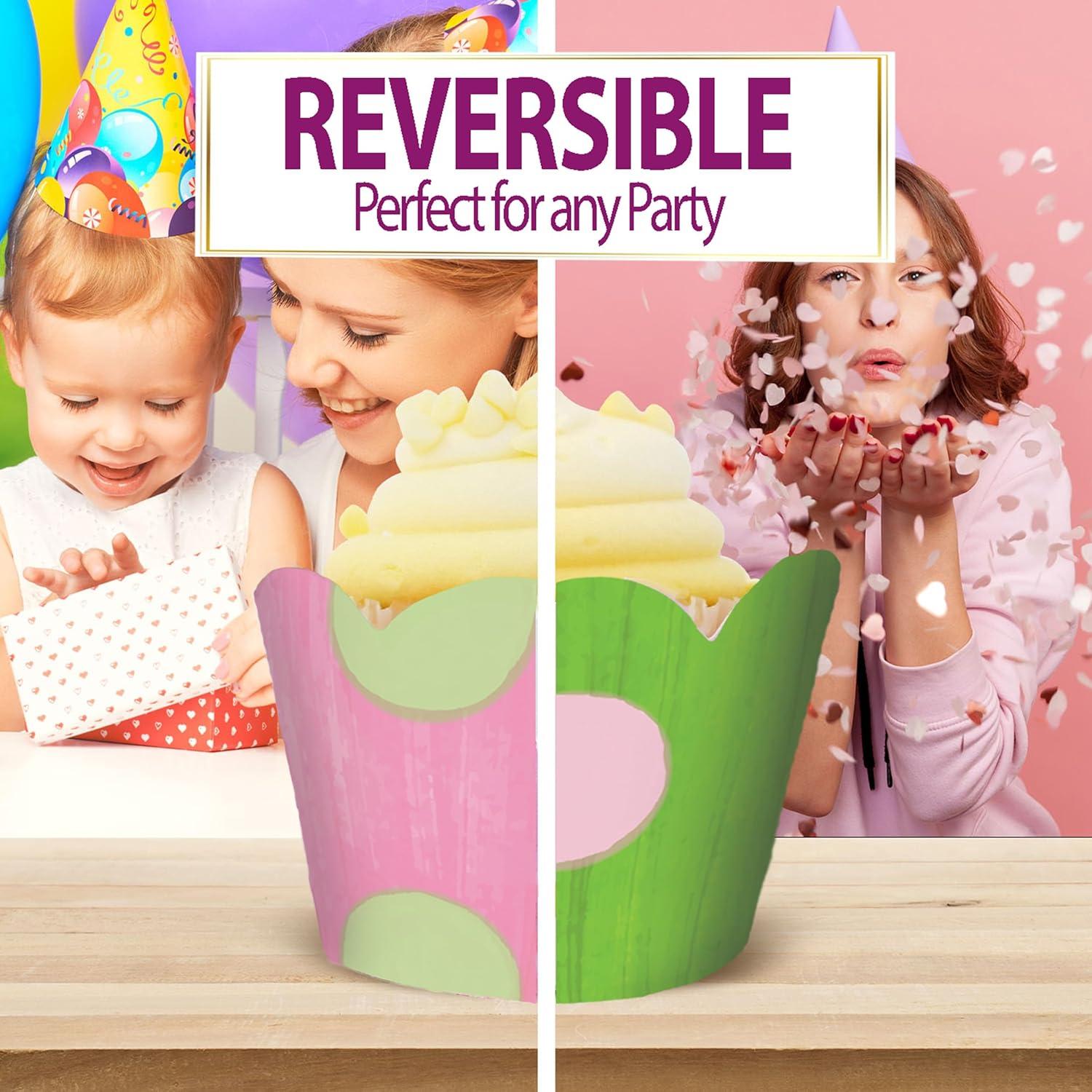 Fundas para Cupcakes Confetti Couture 24 Unidades Verde/Rosa