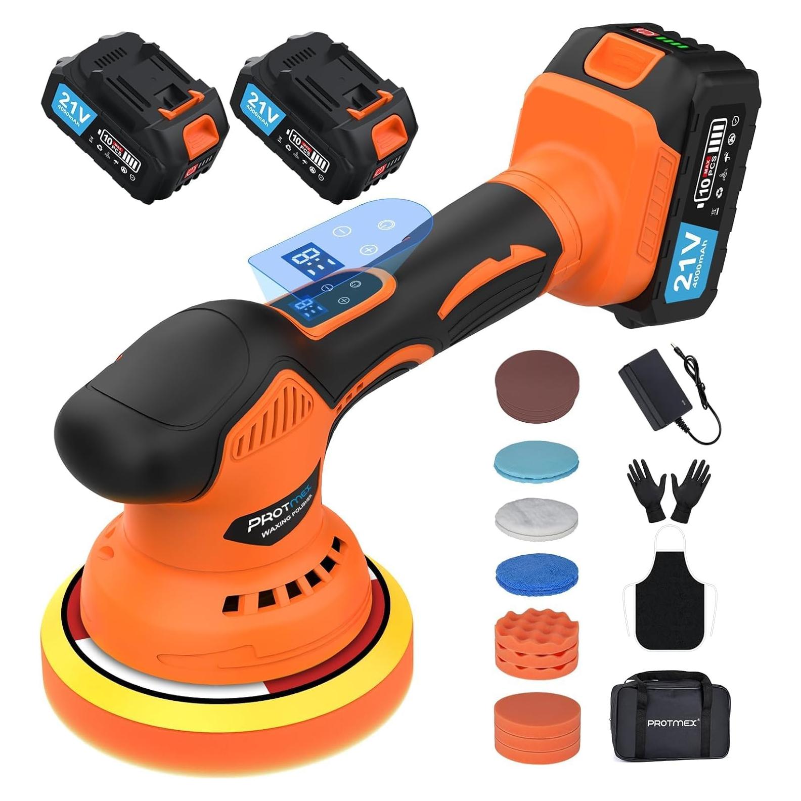 Pulidor de Coche Inalámbrico Protmex 6" 21V 2 Baterías 4000mAh