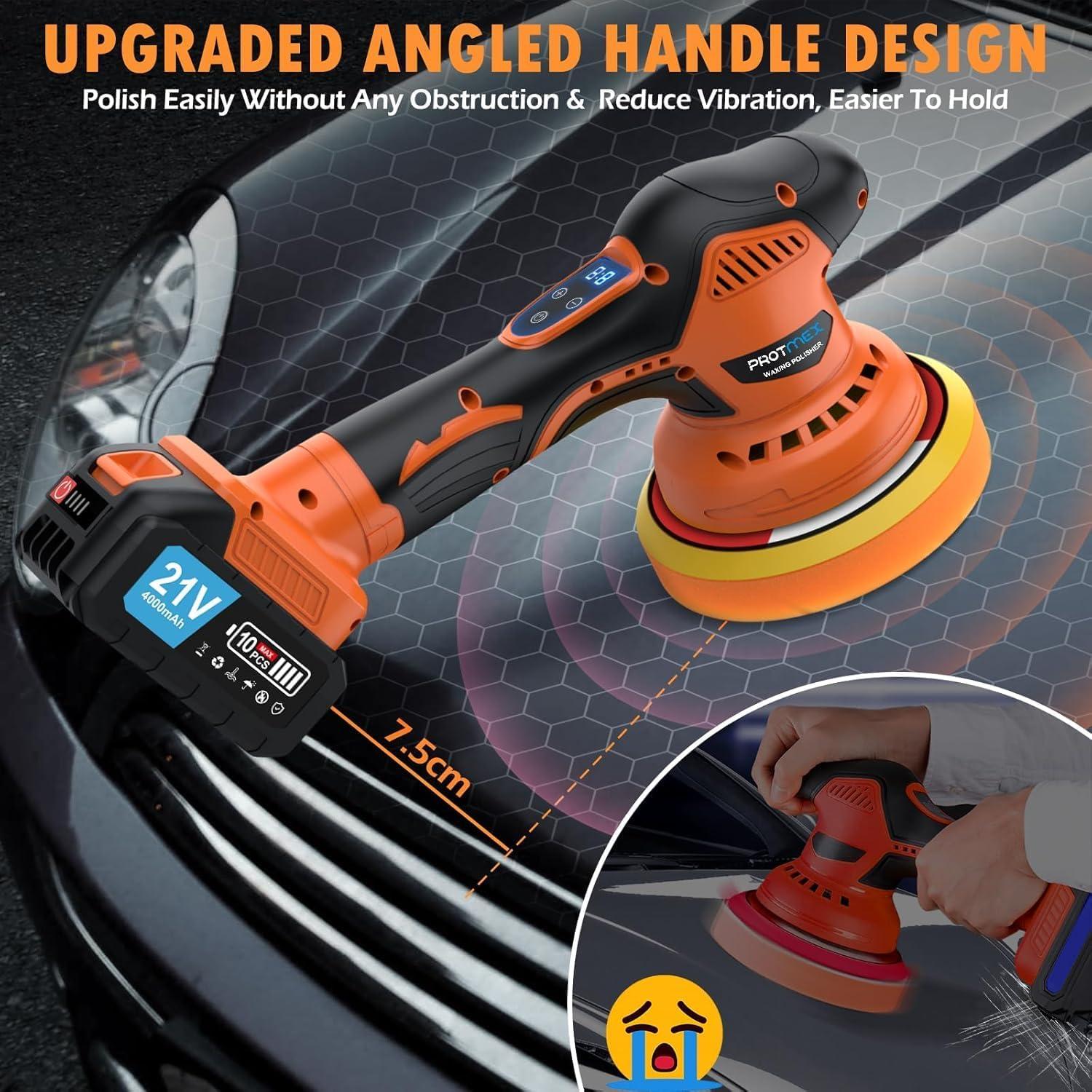 Pulidor de Coche Inalámbrico Protmex 6" 21V 2 Baterías 4000mAh