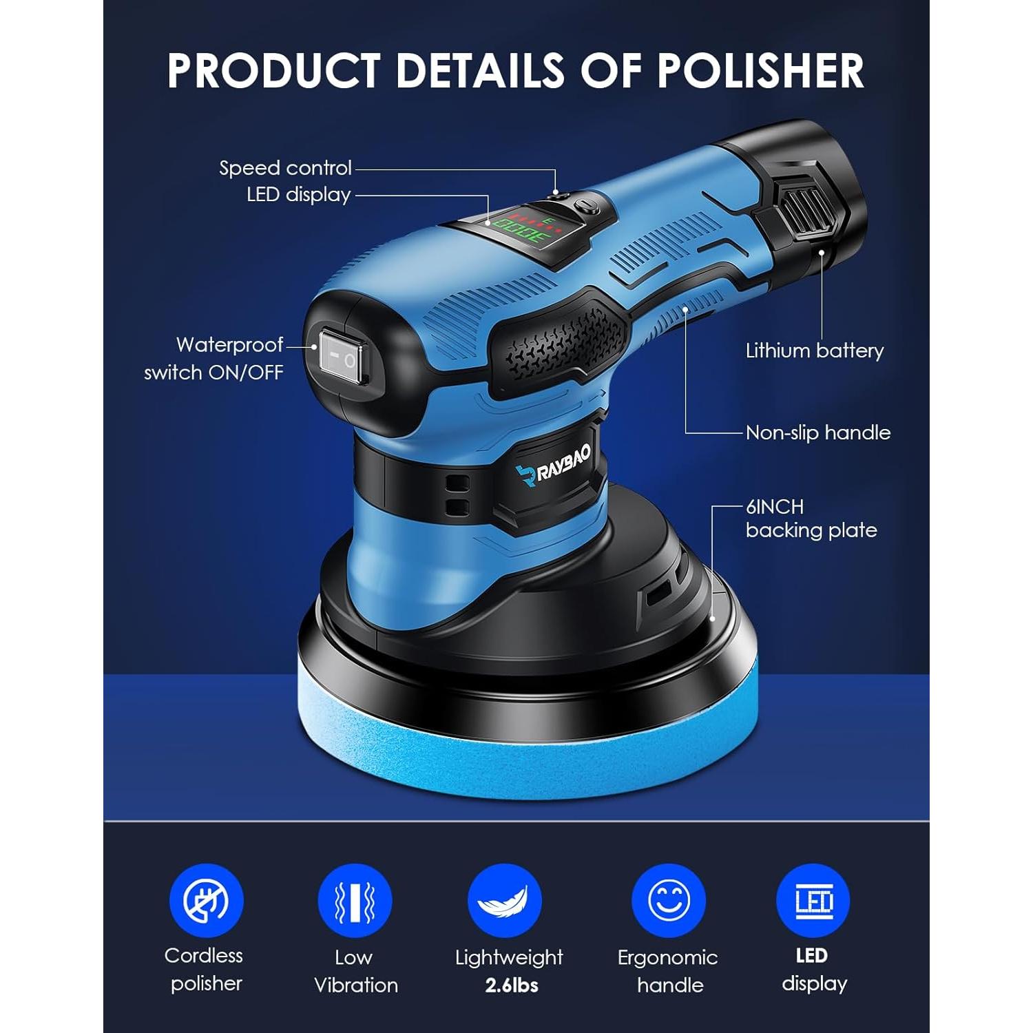 Pulidora Inalámbrica RAYBAO TX005 12V 2.44kg 6 Velocidades