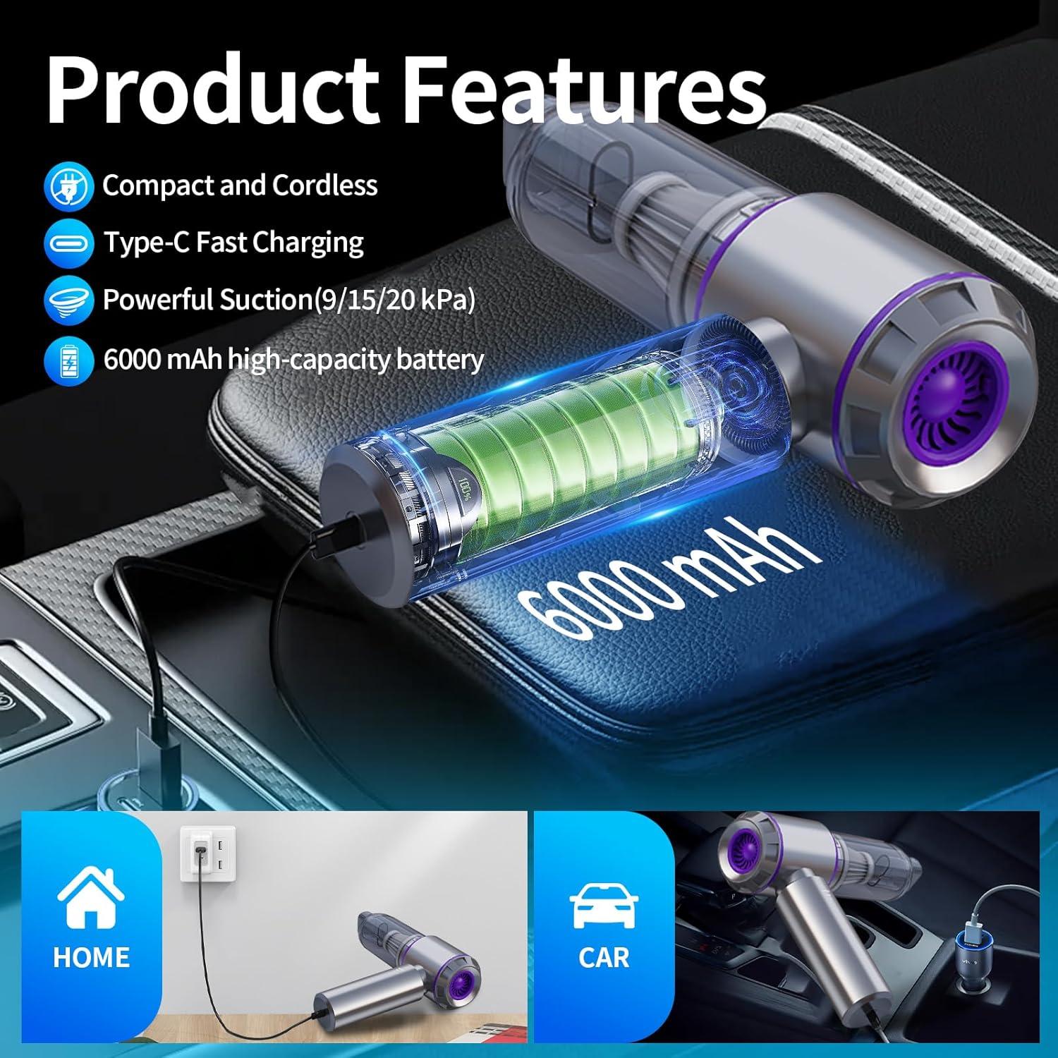 Aspiradora de Carro Yejay ST6653P Inalámbrica 20000Pa 4 en 1