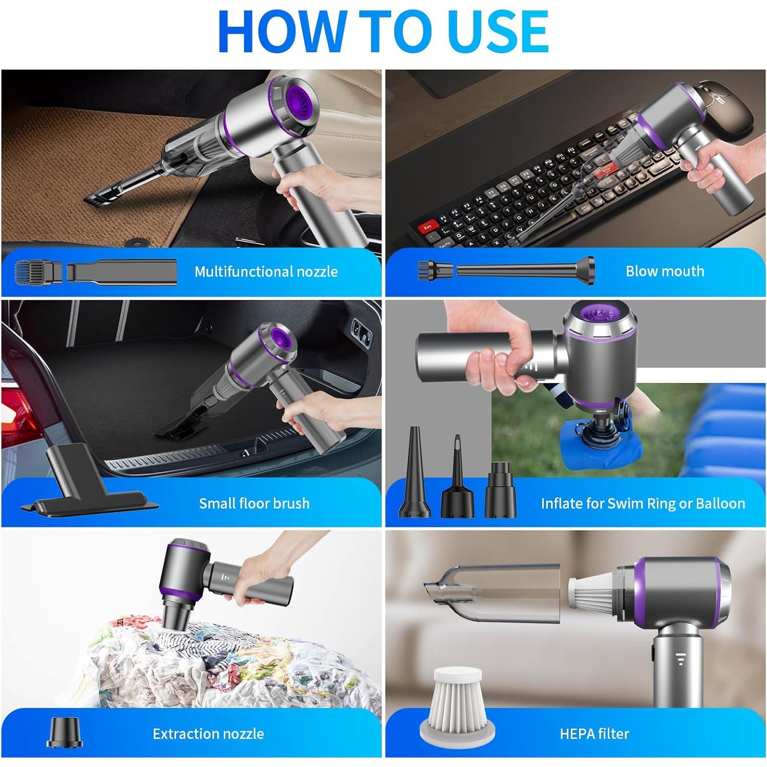 Aspiradora de Carro Yejay ST6653P Inalámbrica 20000Pa 4 en 1