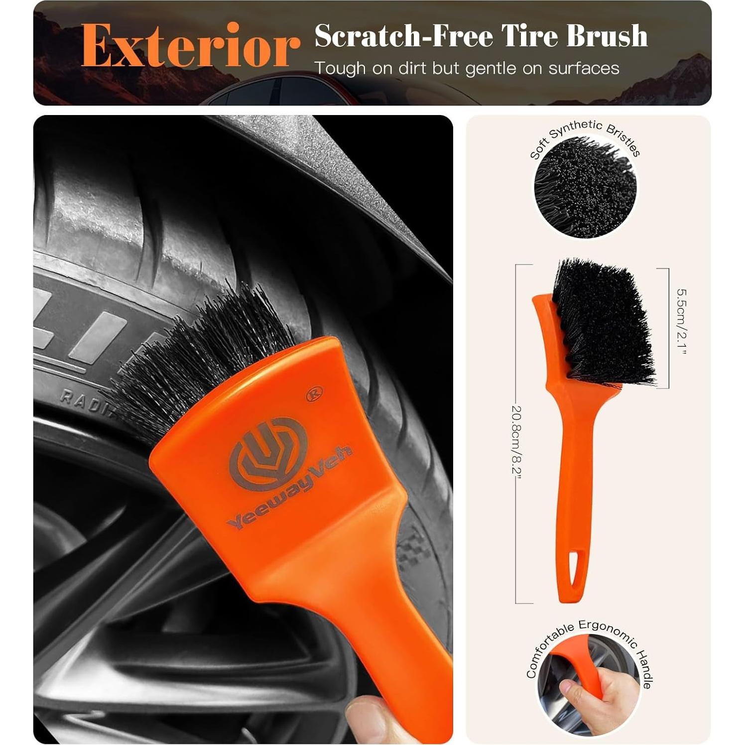 Kit de Cepillos para Ruedas YeewayVeh 4P Naranja Microfibra