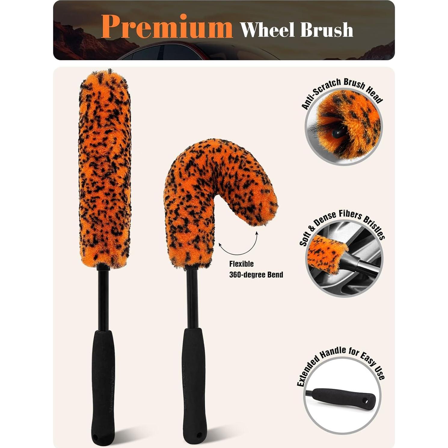 Kit de Cepillos para Ruedas YeewayVeh 4P Naranja Microfibra