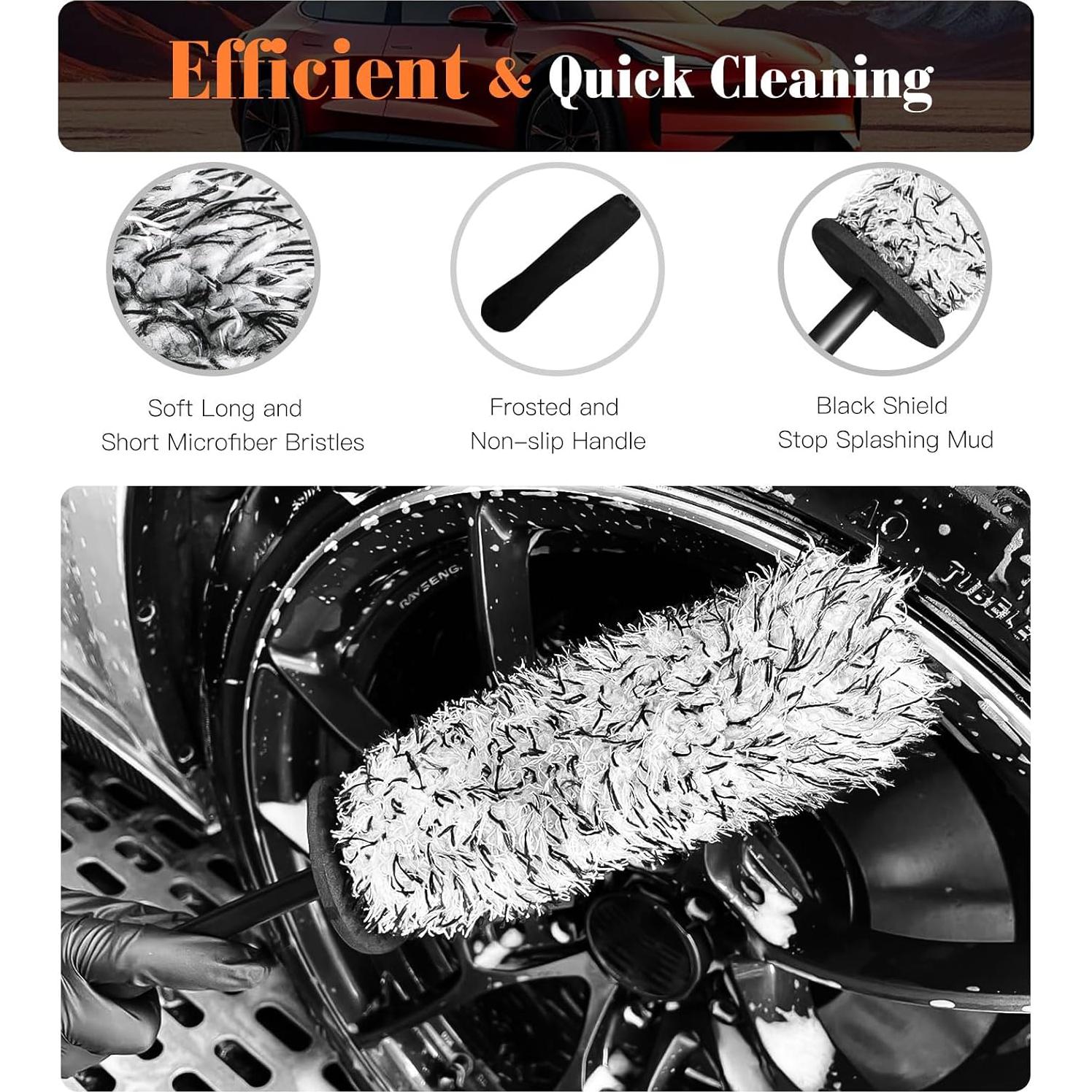 Kit de Cepillos para Ruedas YeewayVeh 4P Naranja Microfibra