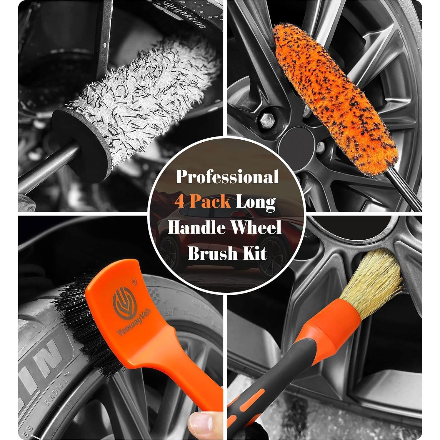 Kit de Cepillos para Ruedas YeewayVeh 4P Naranja Microfibra