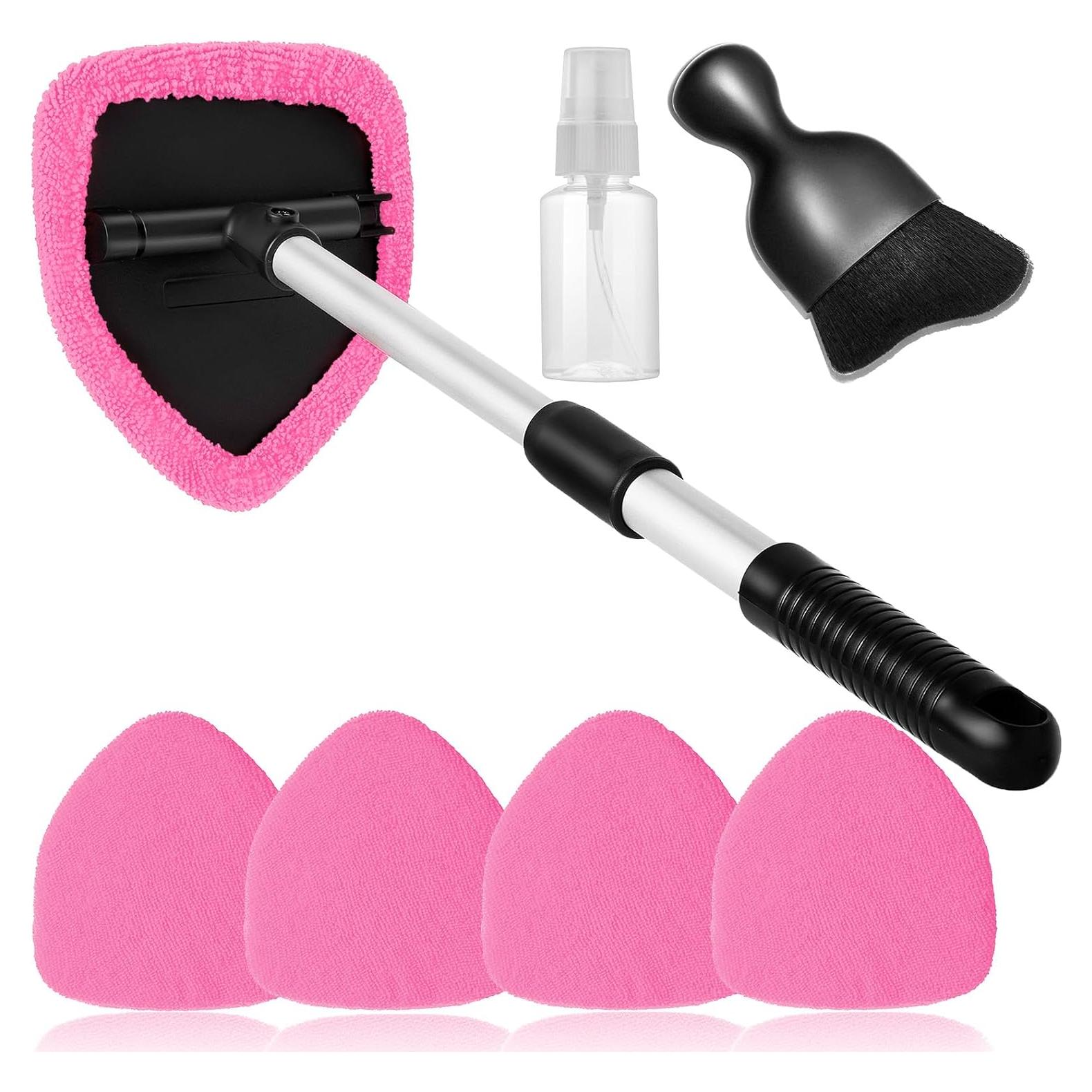Kit de limpieza de ventanas de coche Qydipclin 7 piezas rosa