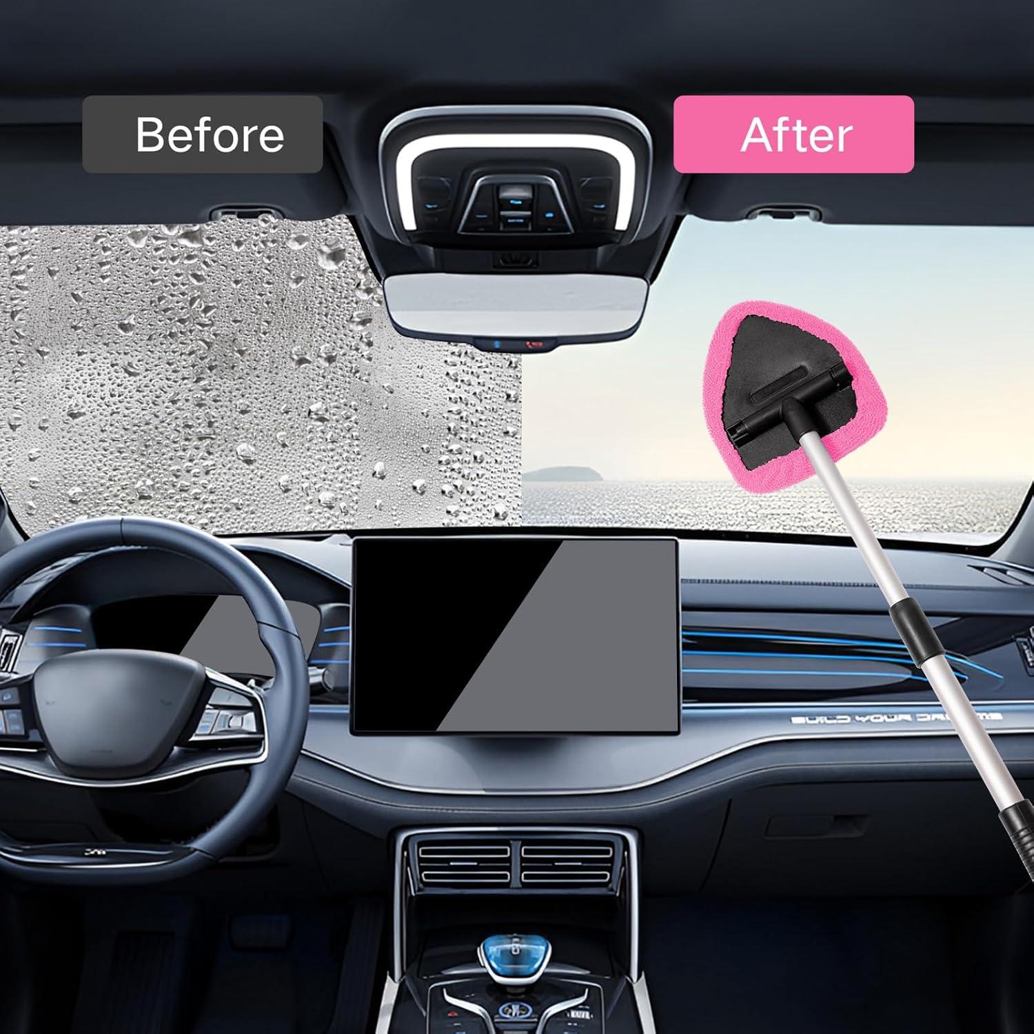 Kit de limpieza de ventanas de coche Qydipclin 7 piezas rosa