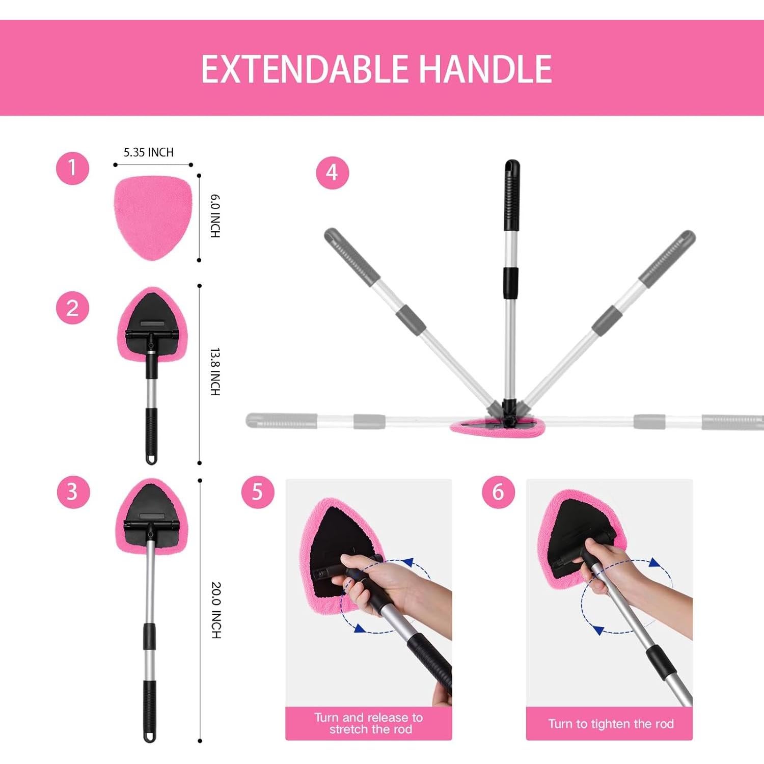 Kit de limpieza de ventanas de coche Qydipclin 7 piezas rosa