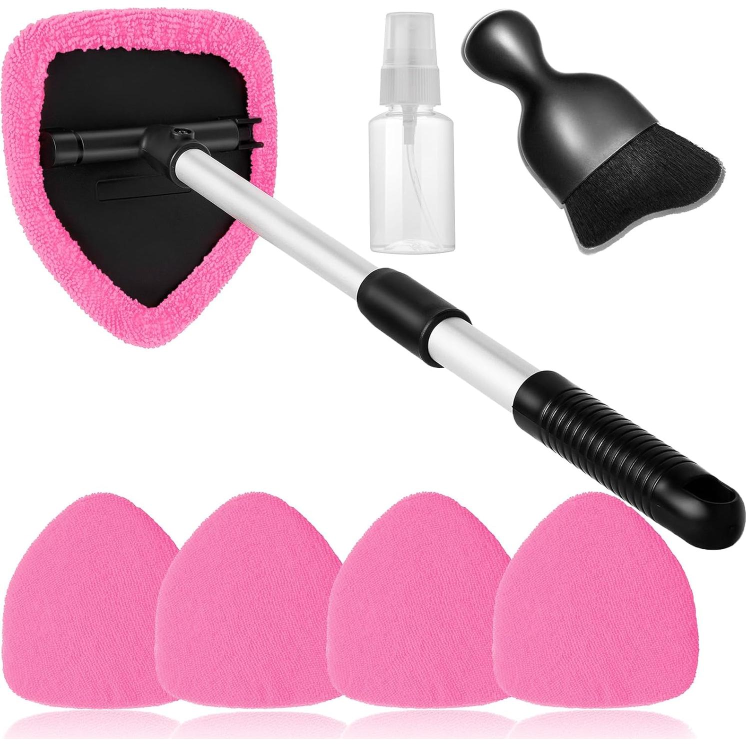 Kit de limpieza de ventanas de coche Qydipclin 7 piezas rosa