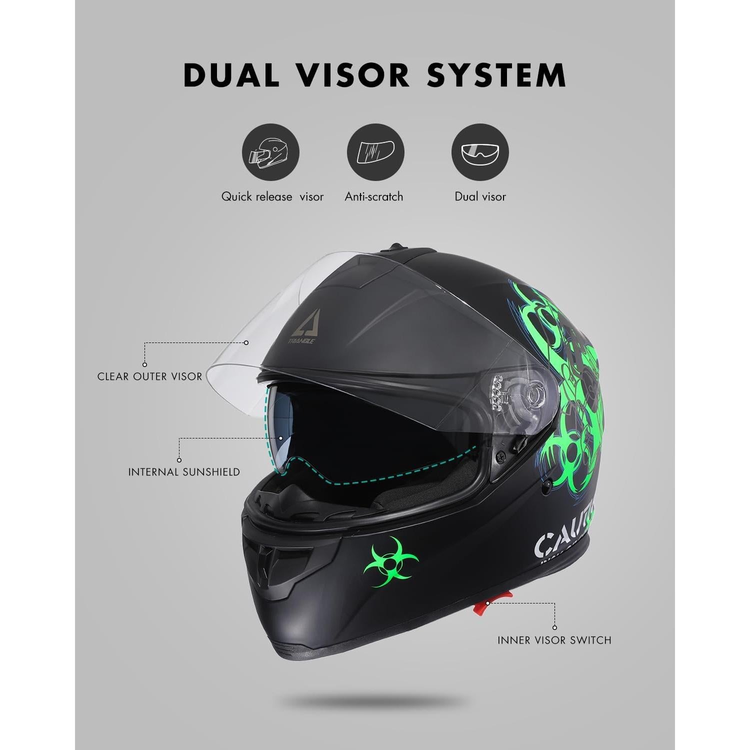 Casco Full Face Jinhua TFF17 Verde Mate Doble Visor DOT