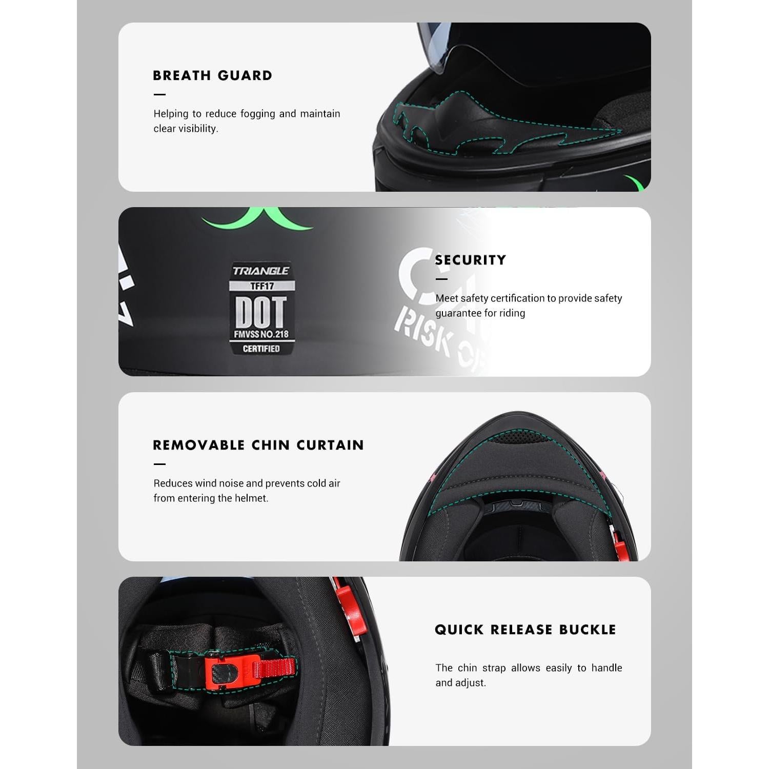 Casco Full Face Jinhua Bokai TFF17 Verde Mate Doble Visor