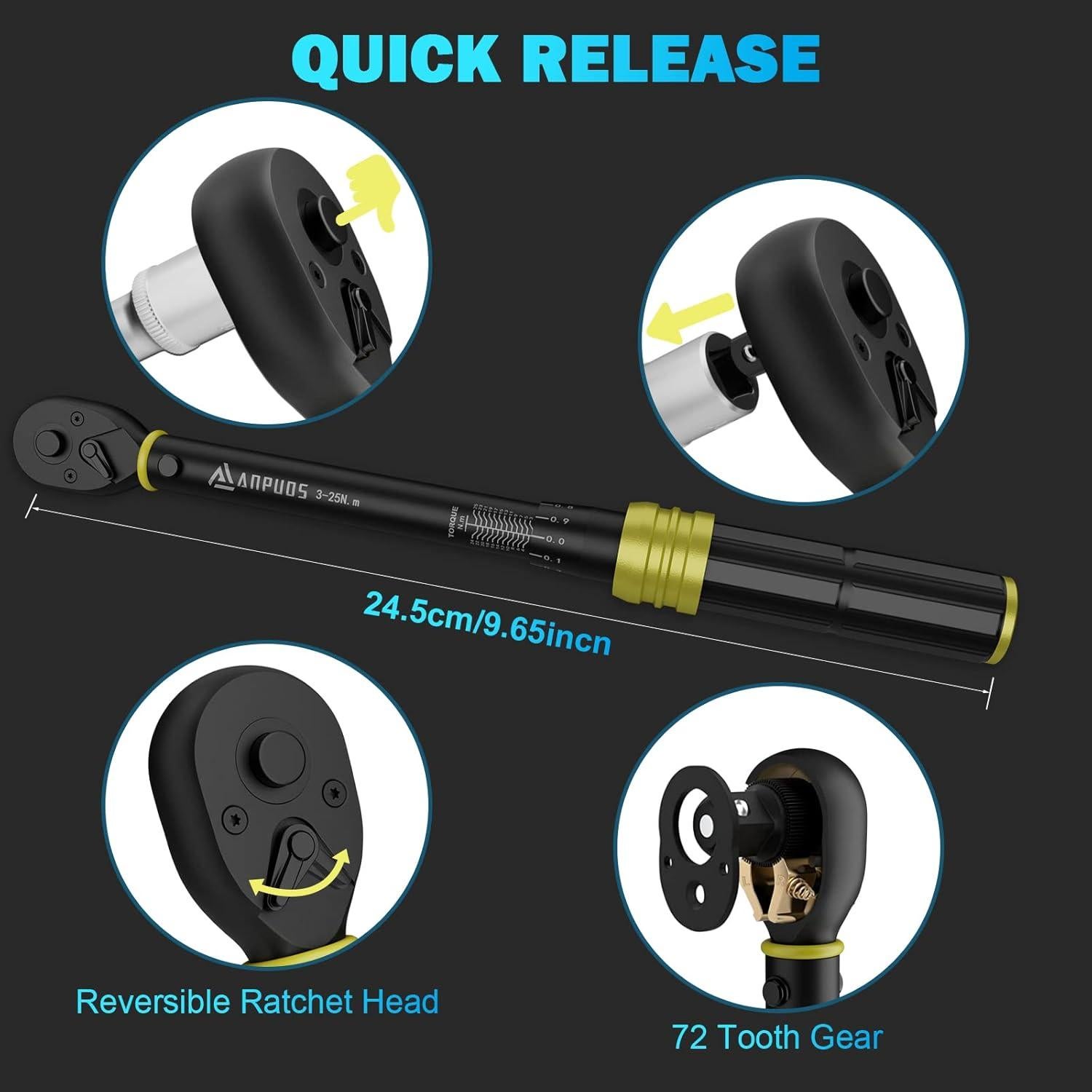 Llave de Torque ANPUDS 1/4" 3-25 Nm Trinquete