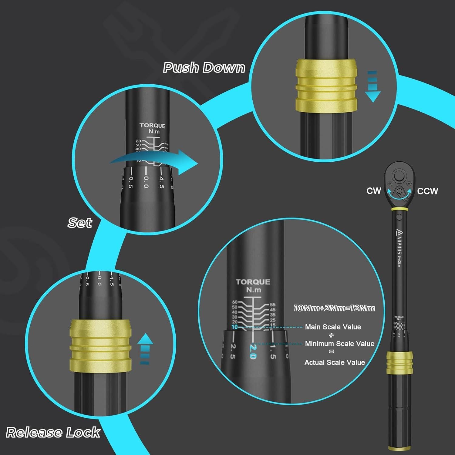 Llave de Torque ANPUDS 5-60 Nm Trinquete Manual