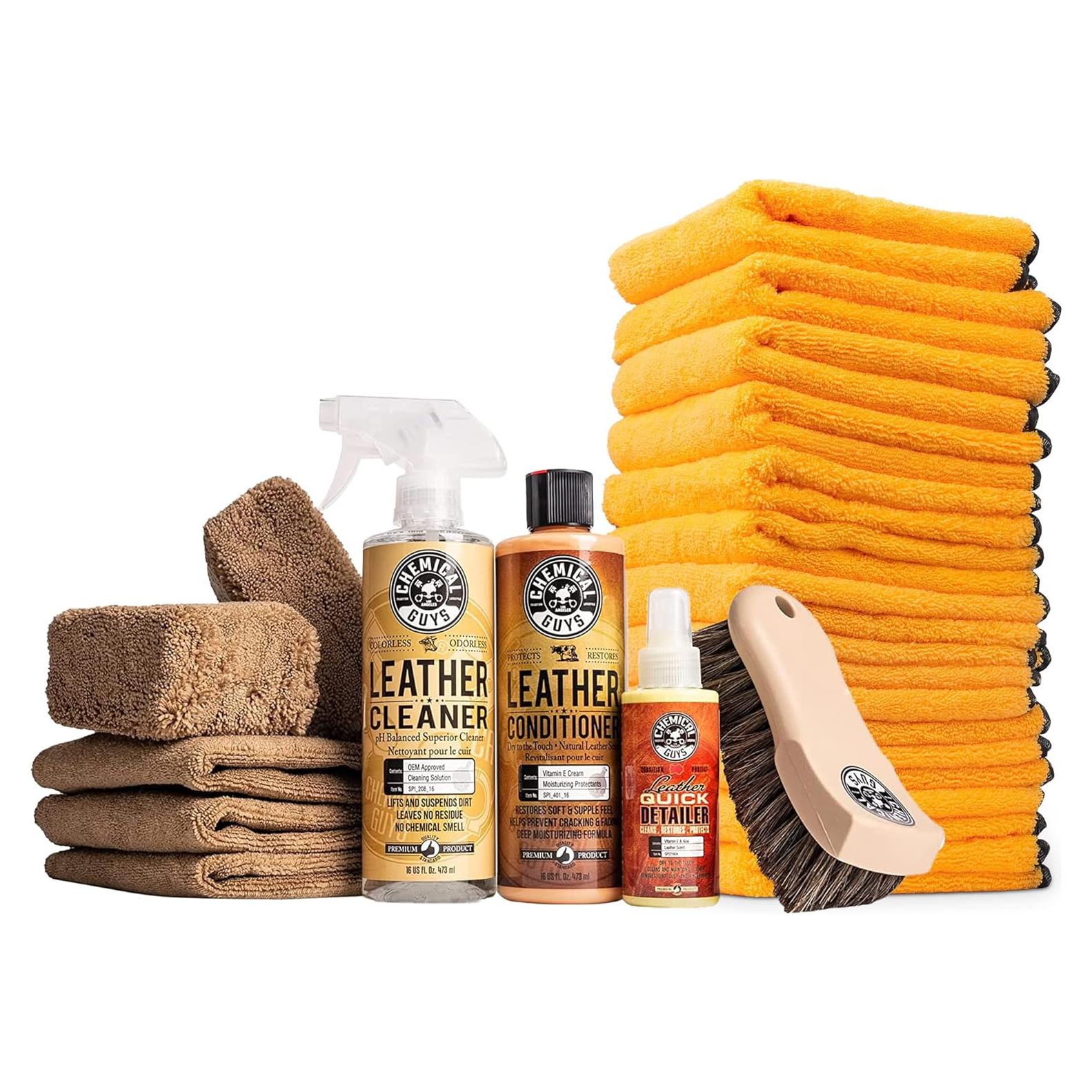 Kit de Cuidado de Cuero Chemical Guys - 21 Piezas con Limpiador y Acondicionador