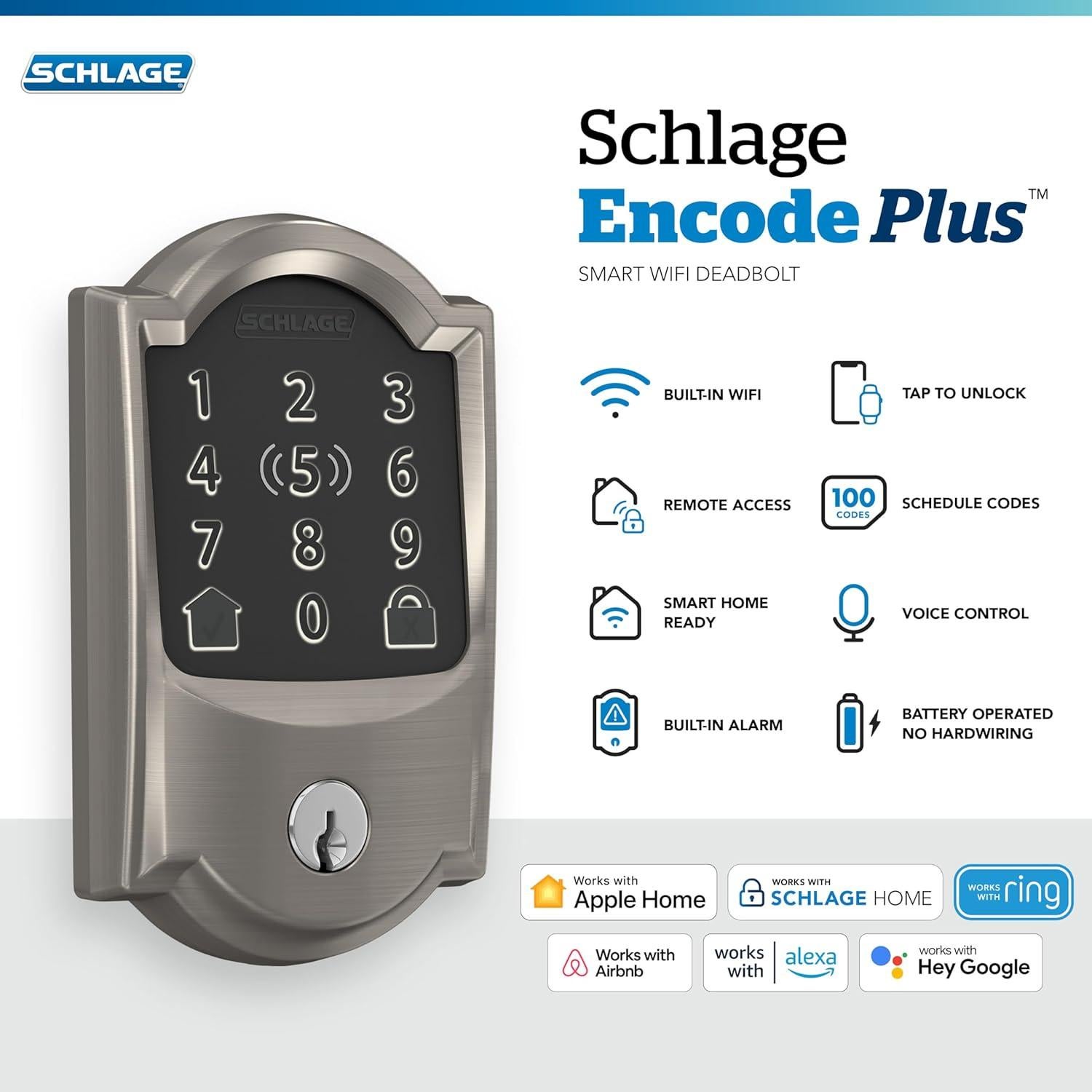 Cerradura Inteligente Schlage Encode Plus WiFi Niquel Satinado