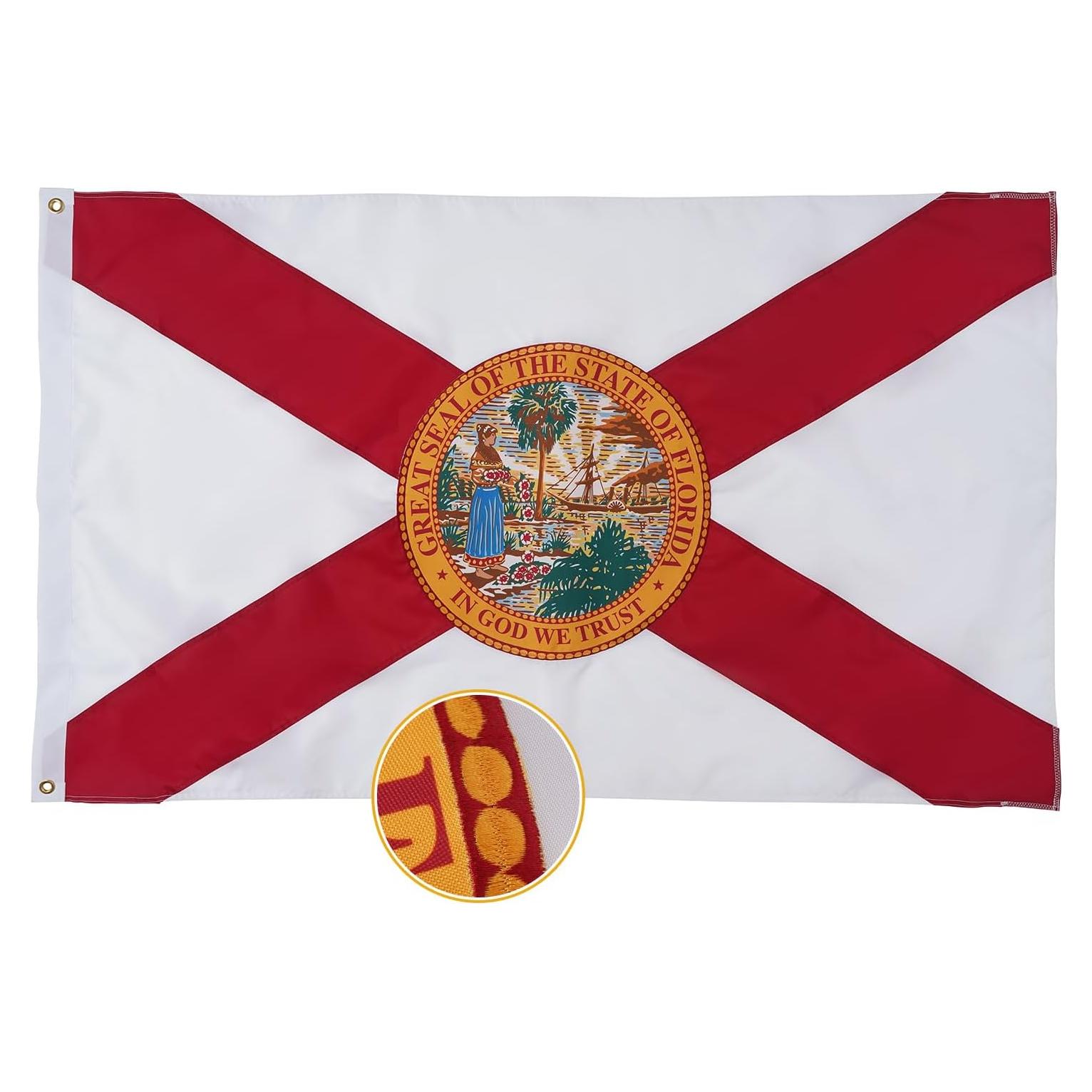 Bandera de Florida Topflags 1.22x1.83 m Bordada con Ojetes