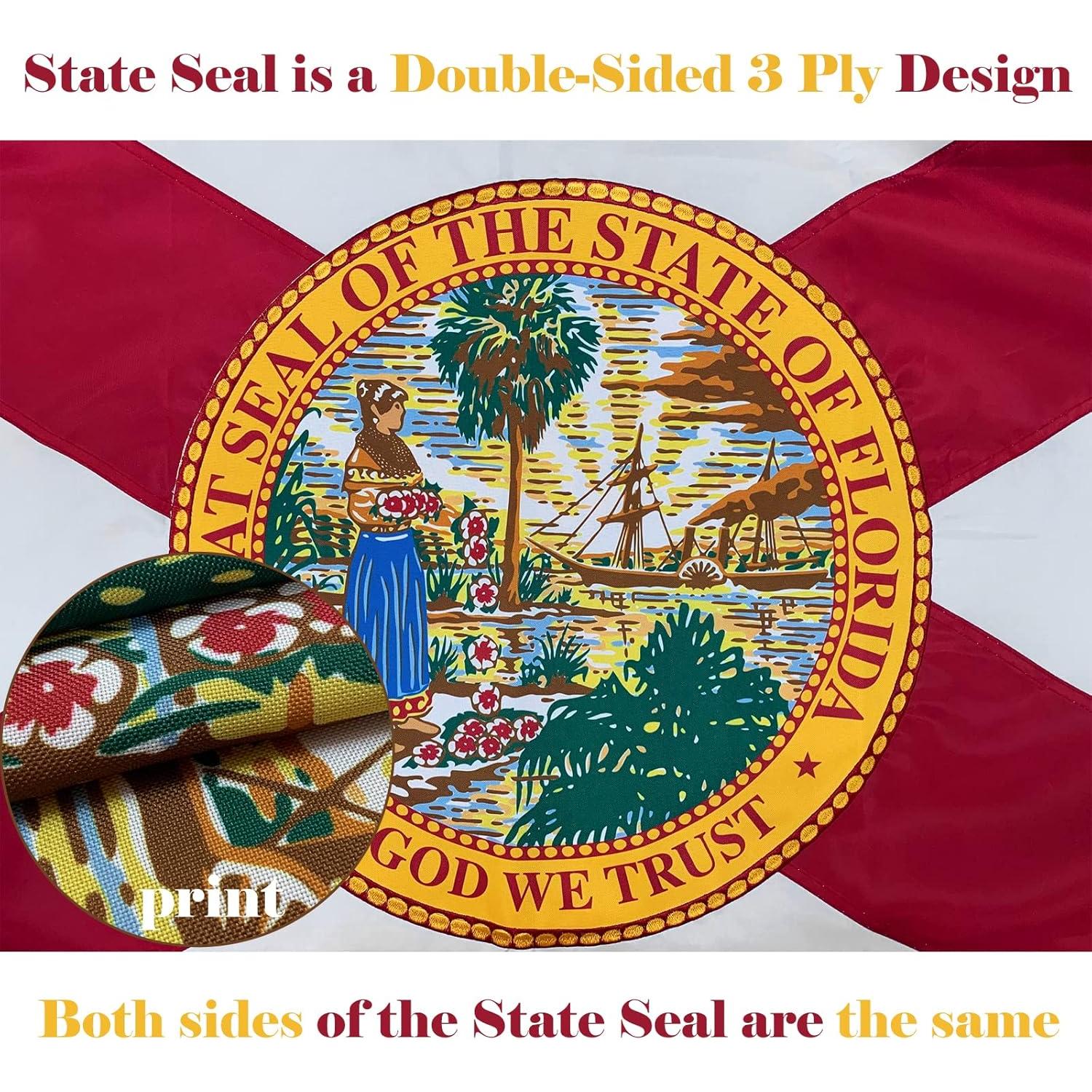 Bandera de Florida Topflags 1.22x1.83 m Bordada con Ojetes