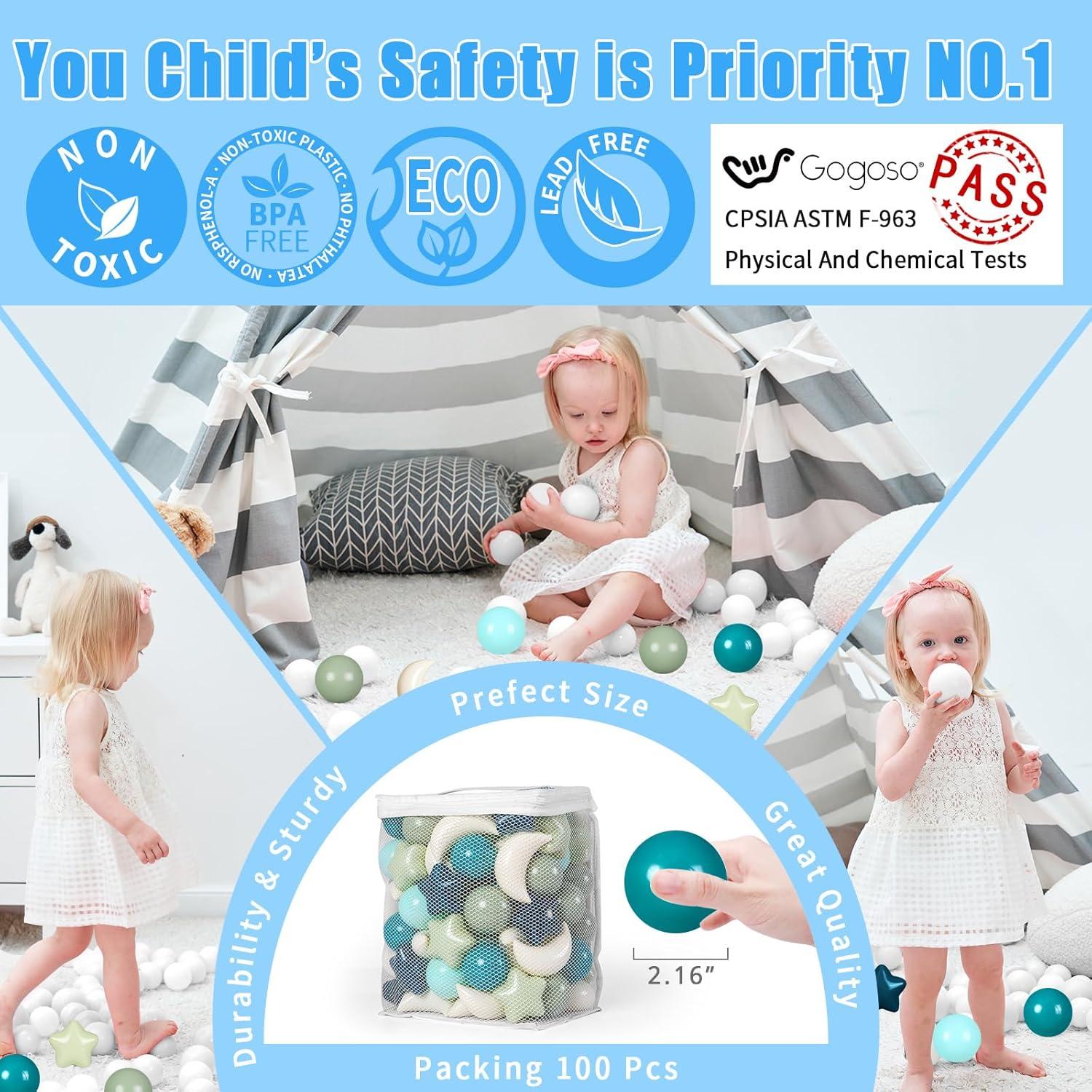 Bolas de Piscina GOGOSO 100pcs Estrellas y Lunas Verde