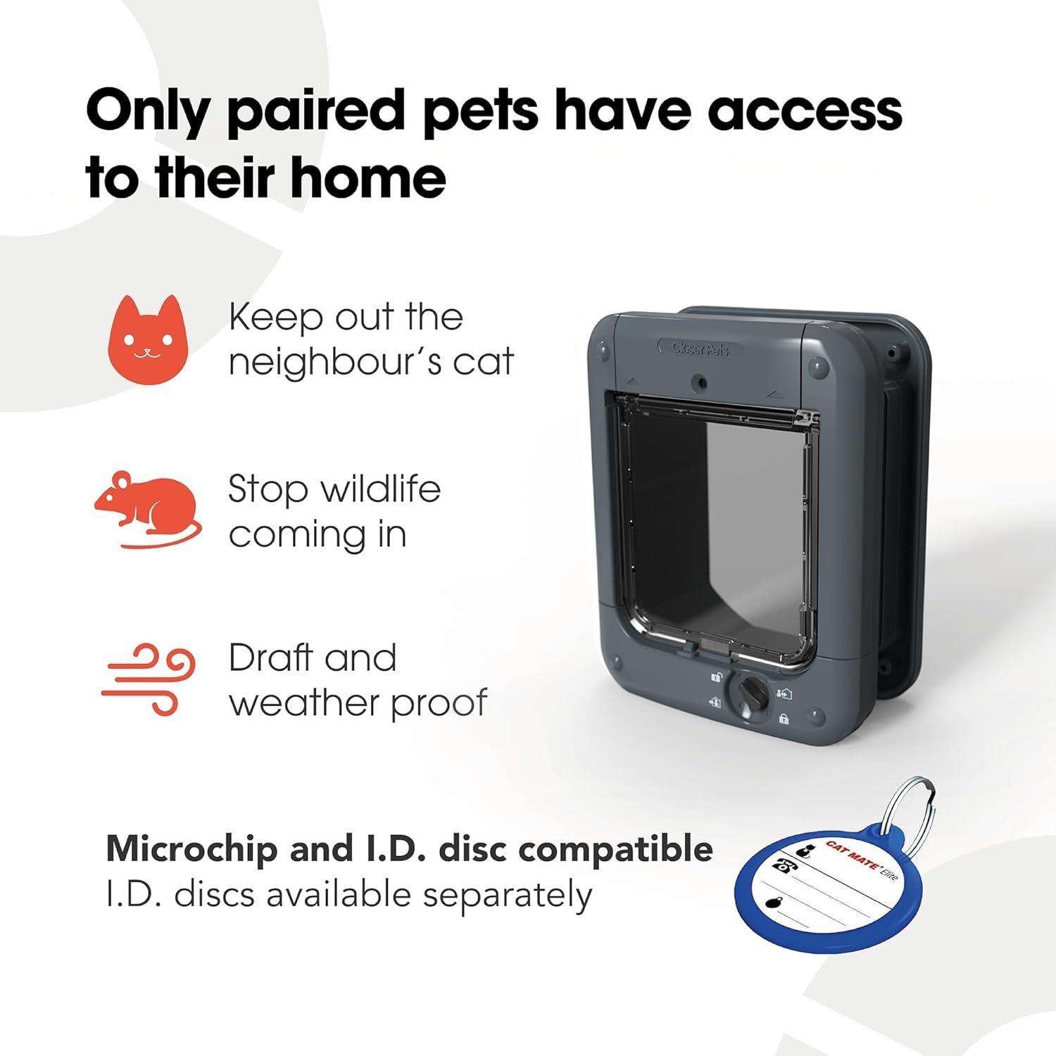 Puerta para Gatos Closer Pets CP360W Gris - Control Microchip