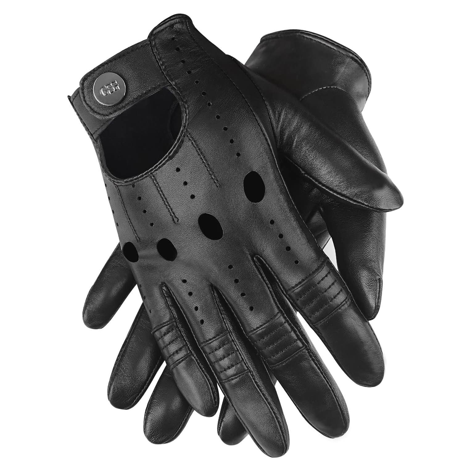 Guantes de Cuero GSG para Hombre Negros Táctiles Medianos