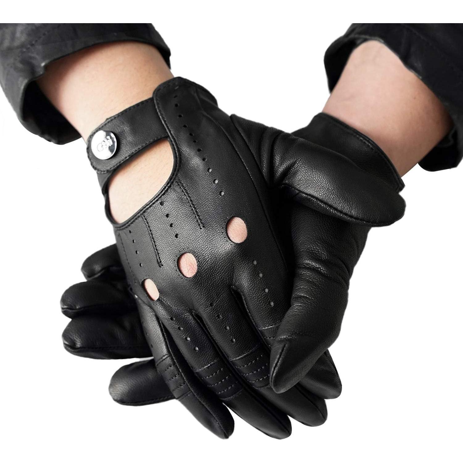 Guantes de Cuero GSG para Hombre Negros Táctiles Medianos