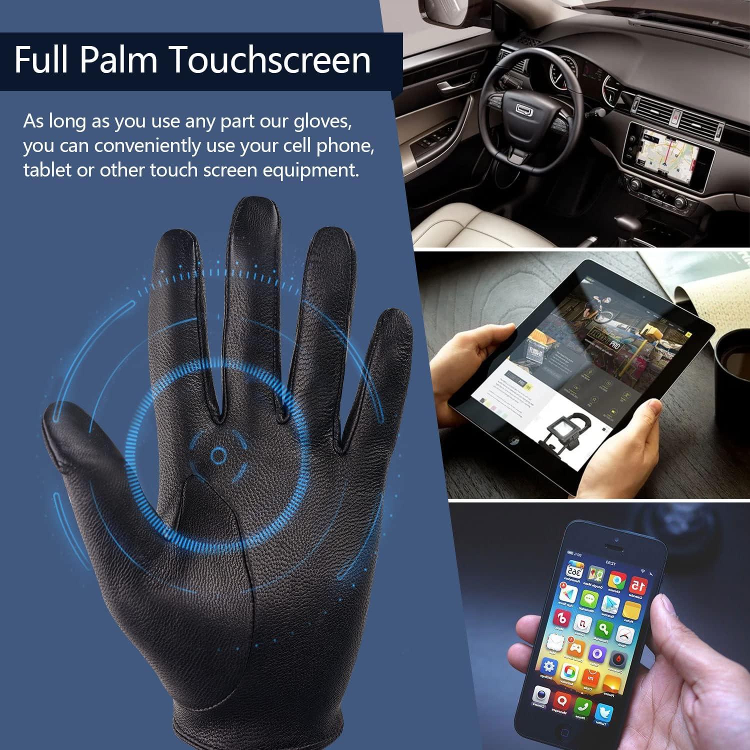 Guantes de Cuero GSG para Hombre Negros Táctiles Medianos