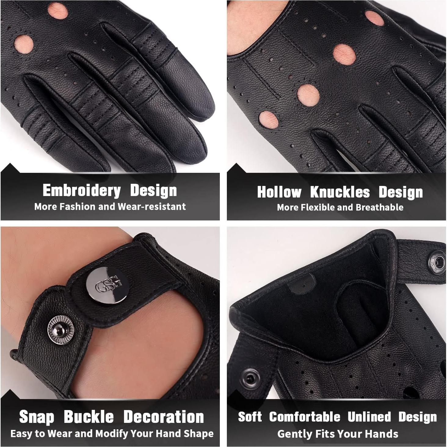 Guantes de Cuero GSG para Hombre Negros Táctiles Medianos