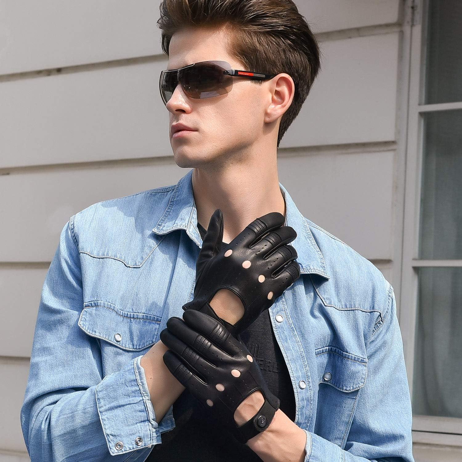 Guantes de Cuero GSG para Hombre Negros Táctiles Medianos