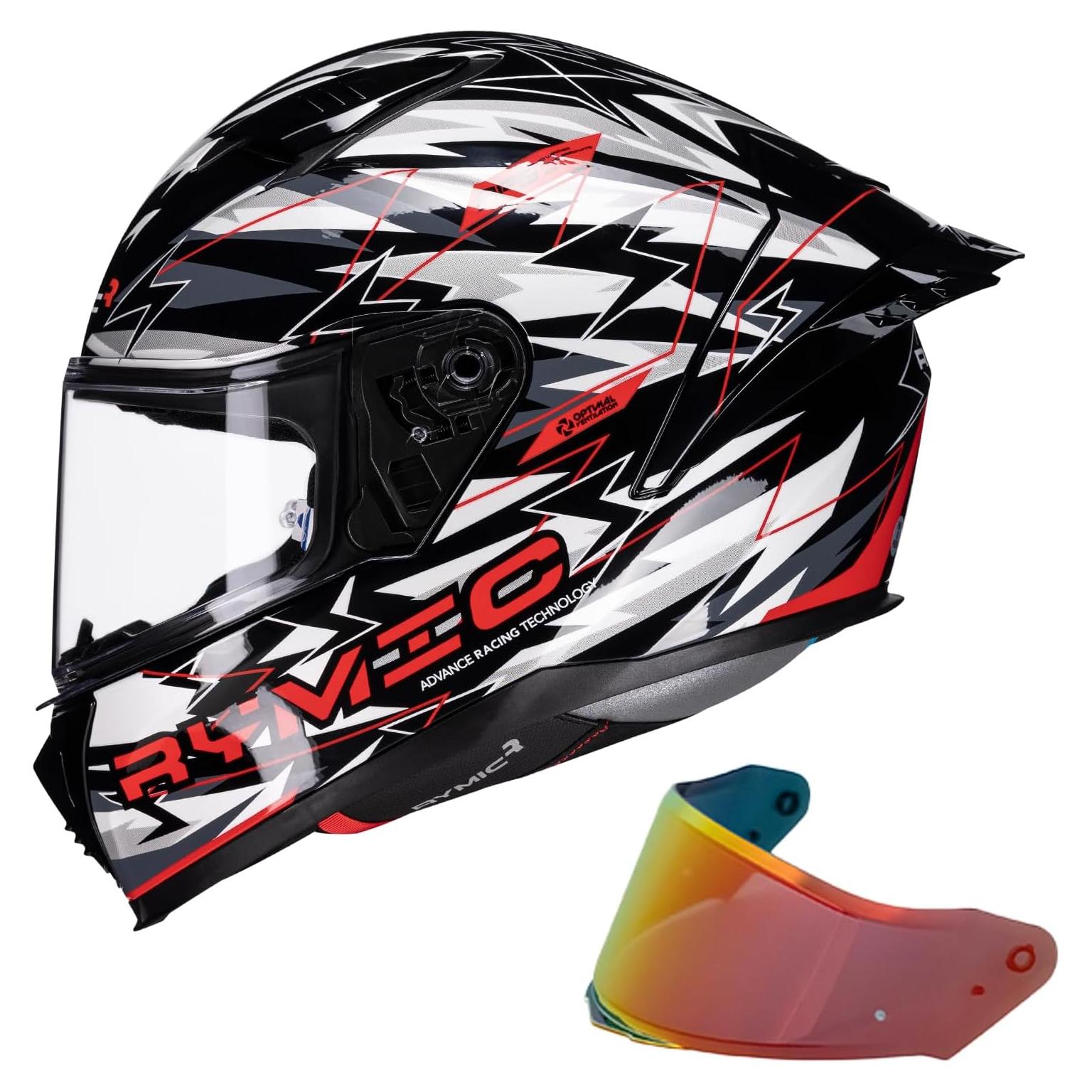 SR6 Full Face Motorcycle Helmet, Equipped with Clear & Multicolour Visors DOT Approved Street Racing Helmet